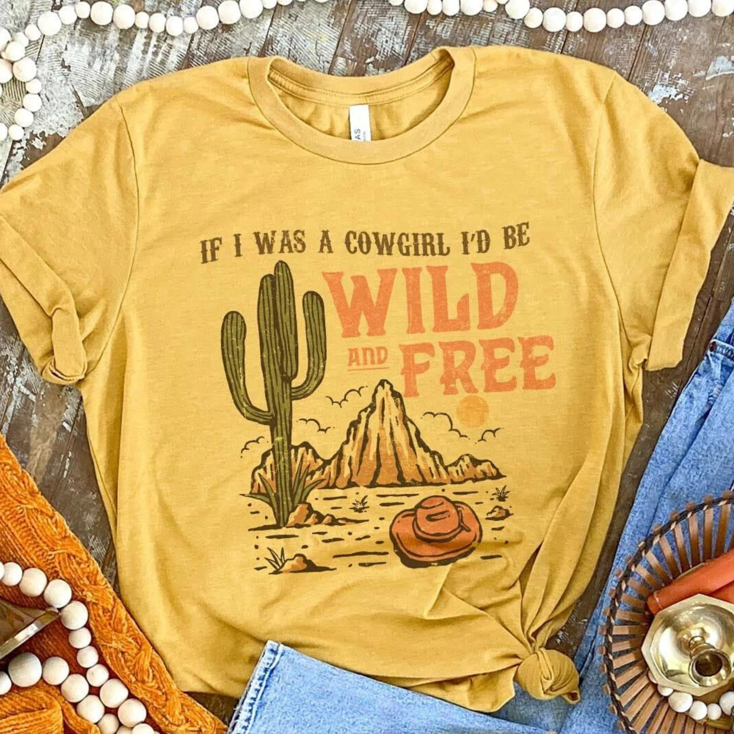 Online Exclusive | If I Was A Cowgirl Short Sleeve Graphic Tee in Mustard Yellow - Giddy Up Glamour Boutique