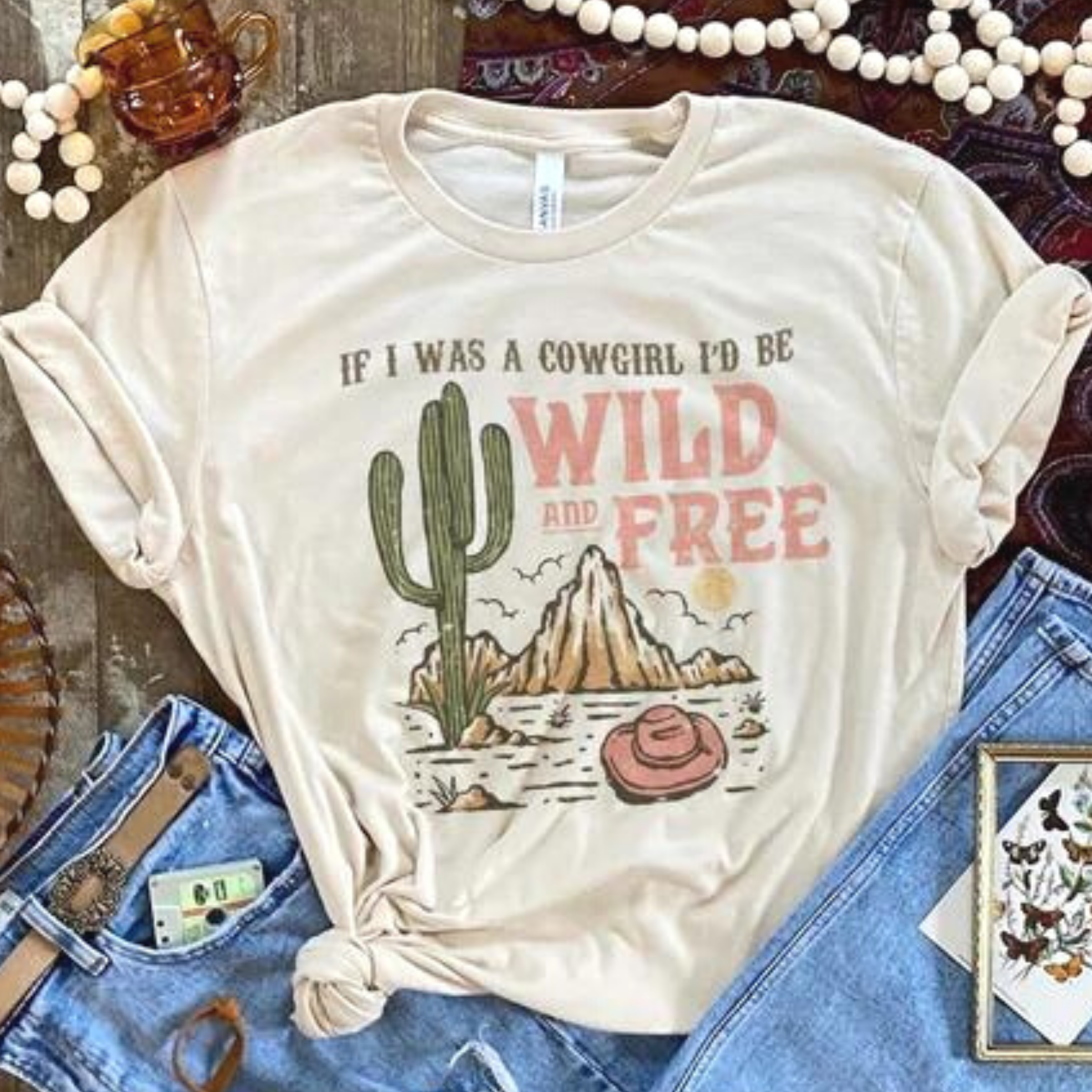 Online Exclusive | If I Was A Cowgirl Short Sleeve Graphic Tee in Cream - Giddy Up Glamour Boutique