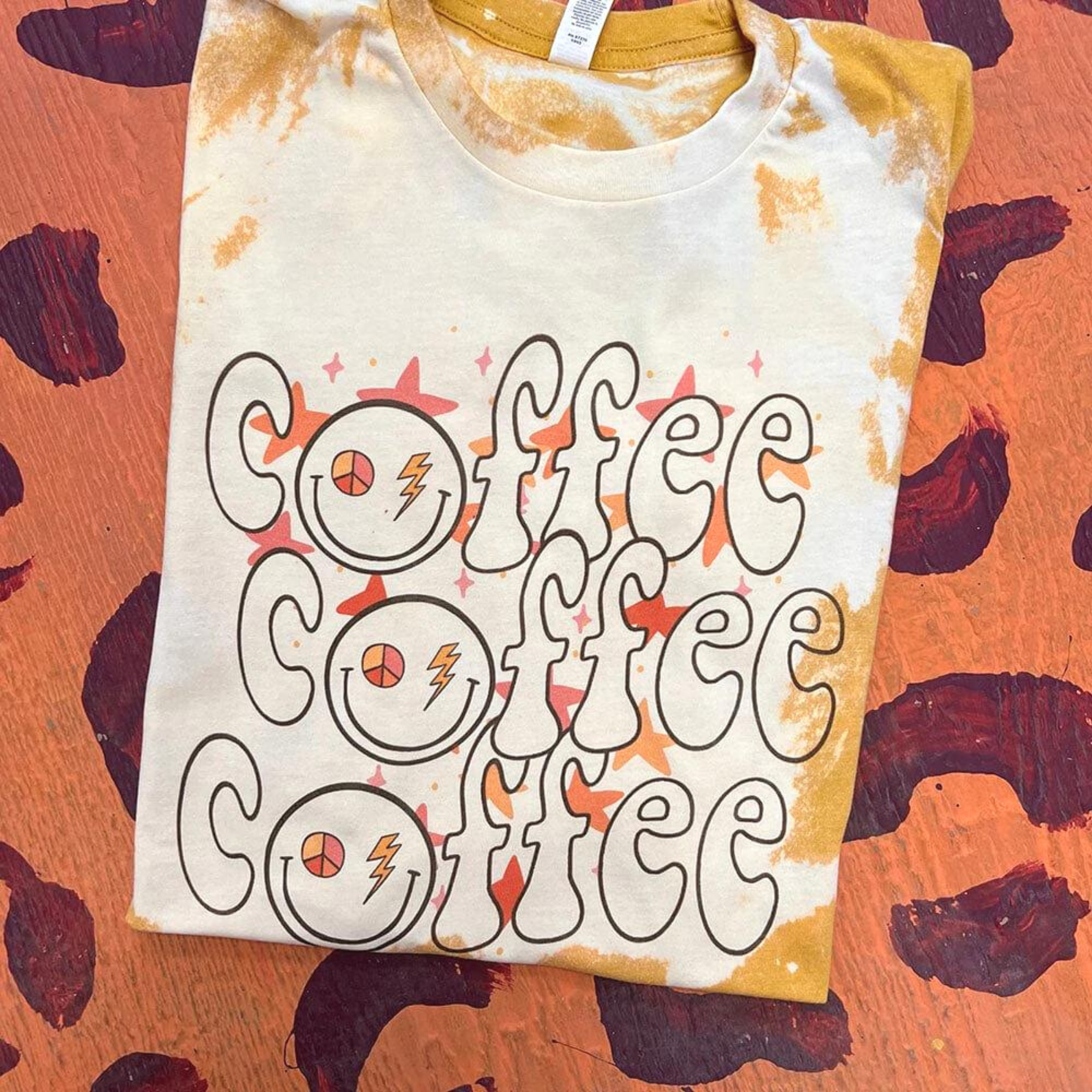 Online Exclusive | Coffee, Coffee, Coffee Short Sleeve Graphic Tee in Bleached Mustard - Giddy Up Glamour Boutique