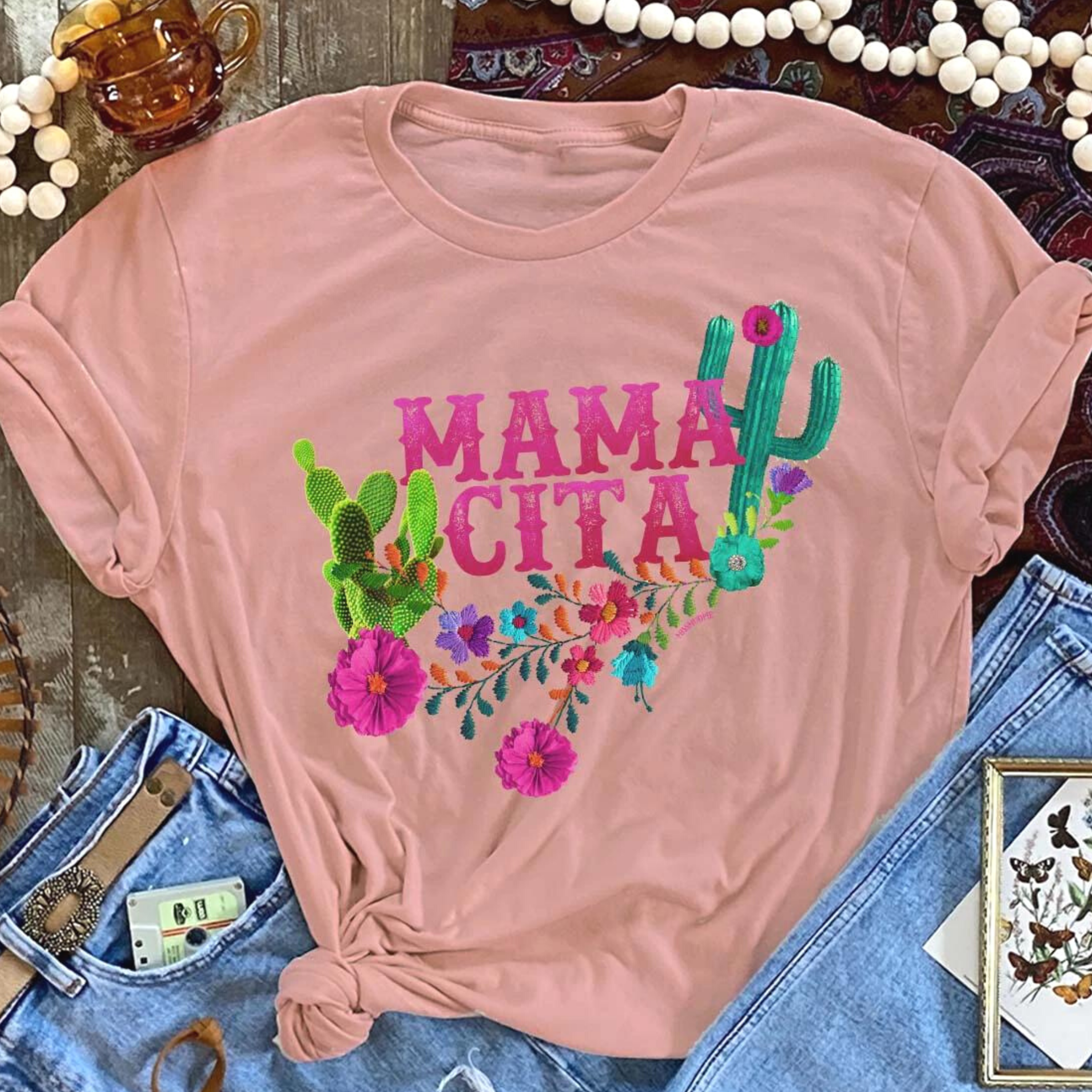 Online Exclusive | Mamacita Short Sleeve Cactus Graphic Tee in Desert Rose - Giddy Up Glamour Boutique