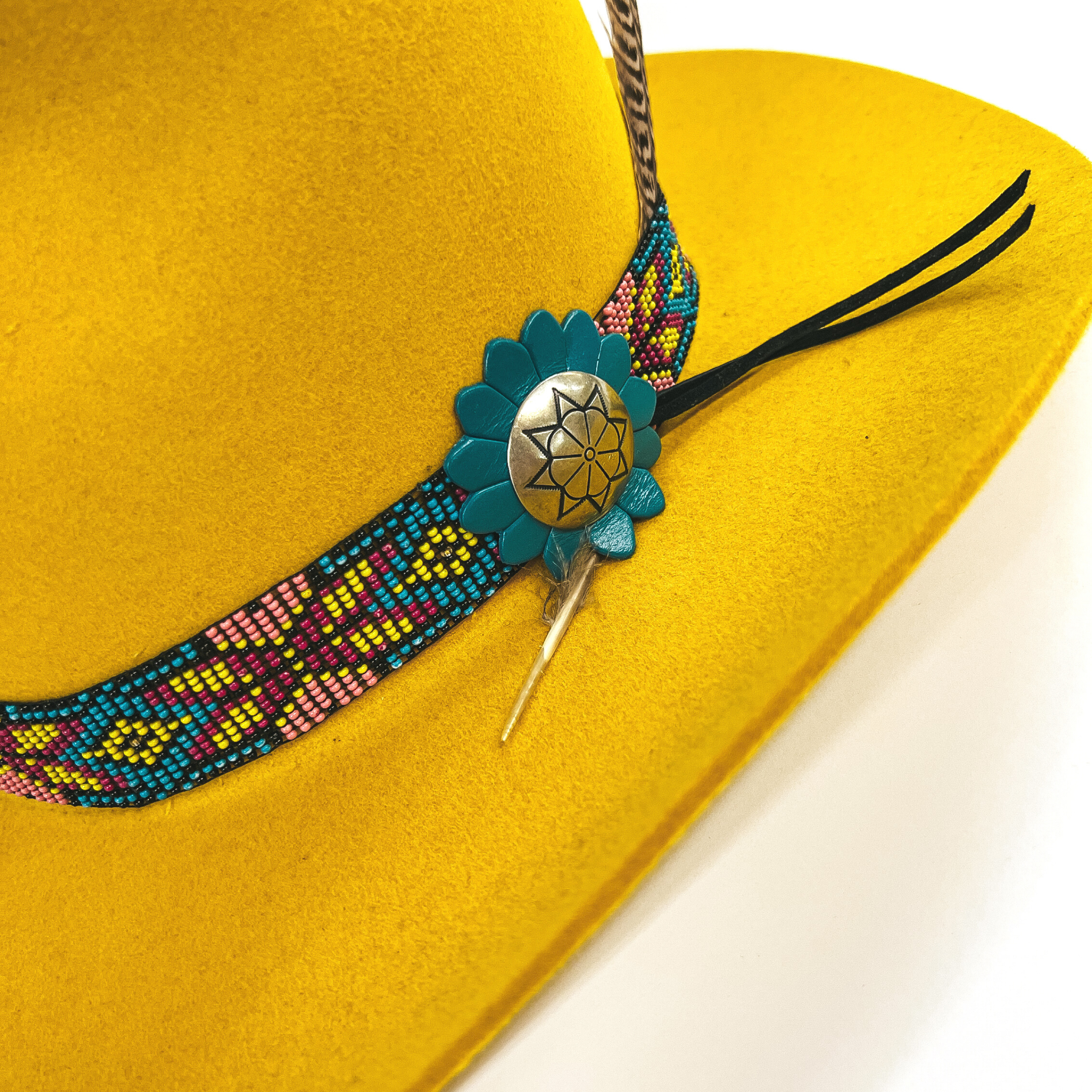 Charlie 1 Horse | Gold Digger Wool Felt Hat with Beaded Band and Silver Concho in Yellow - Giddy Up Glamour Boutique
