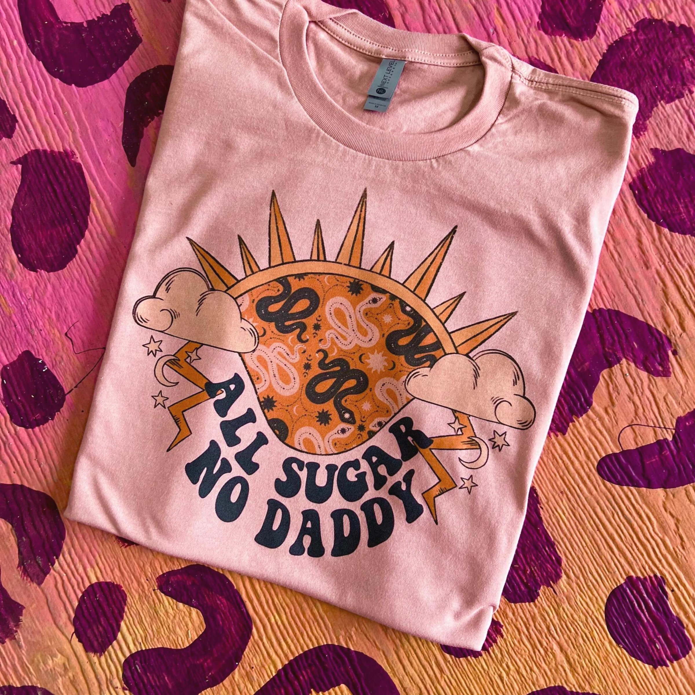 Online Exclusive | All Sugar, No Daddy Celestial Short Sleeve Graphic Tee in Desert Rose Pink - Giddy Up Glamour Boutique