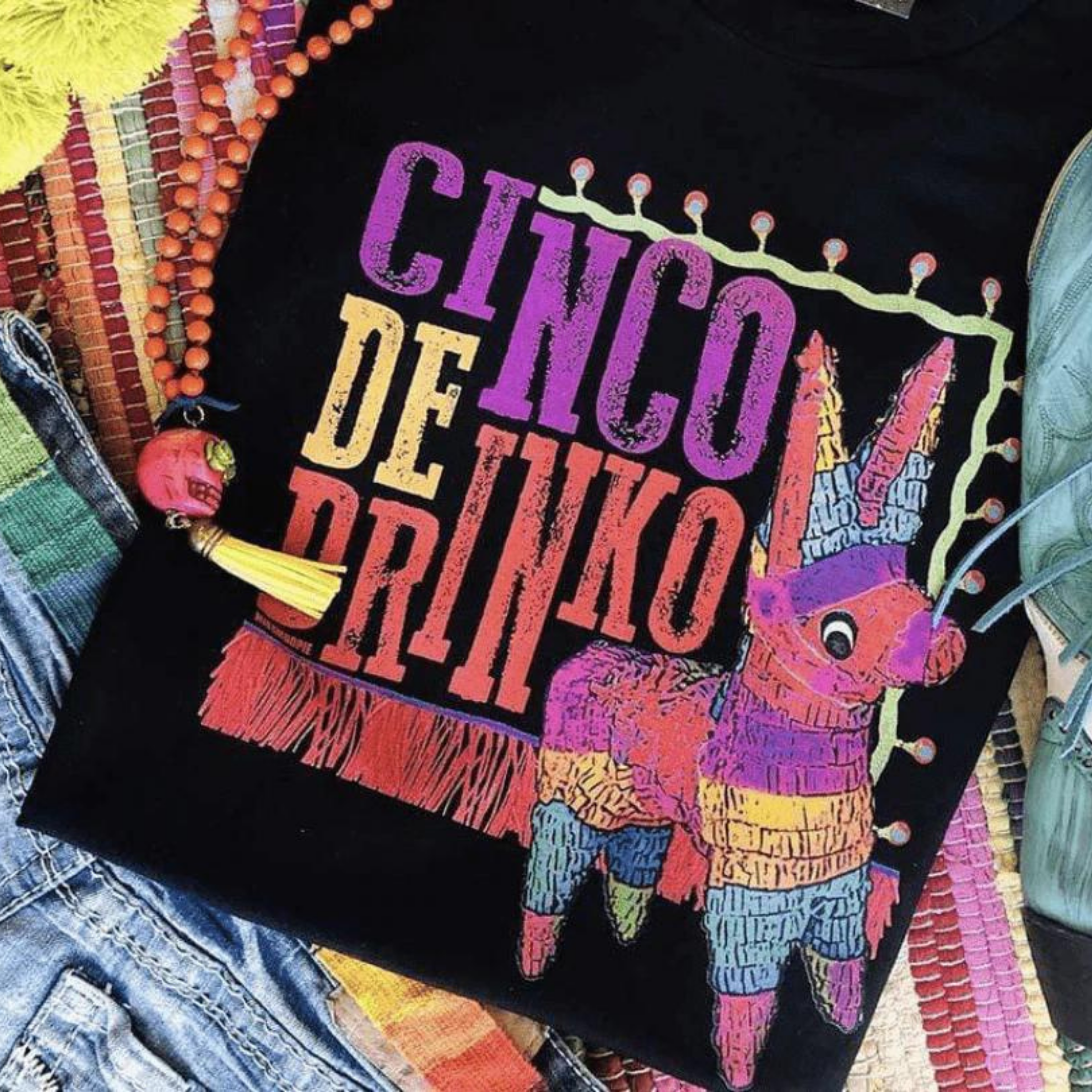 Online Exclusive | Cinco De Drinko Graphic Tee in Black - Giddy Up Glamour Boutique