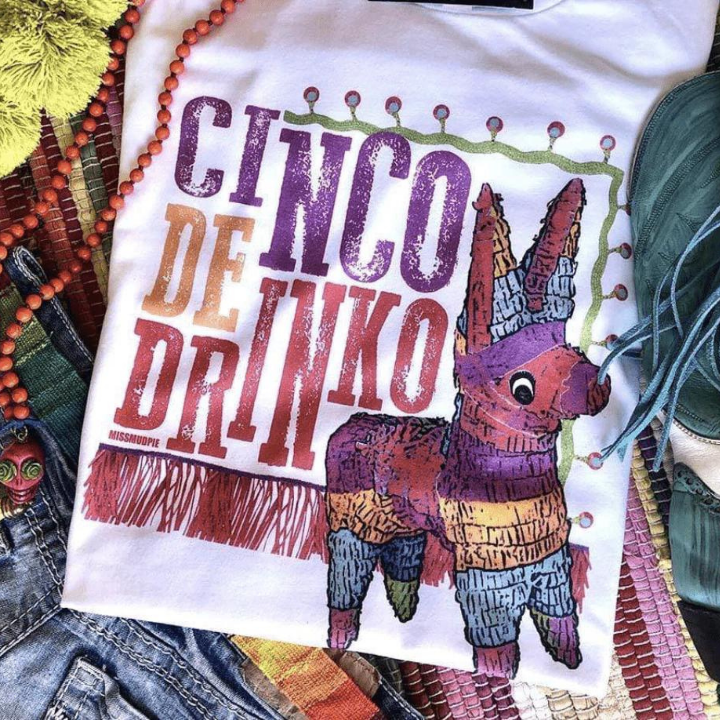 Online Exclusive | Cinco De Drinko Graphic Tee in White - Giddy Up Glamour Boutique