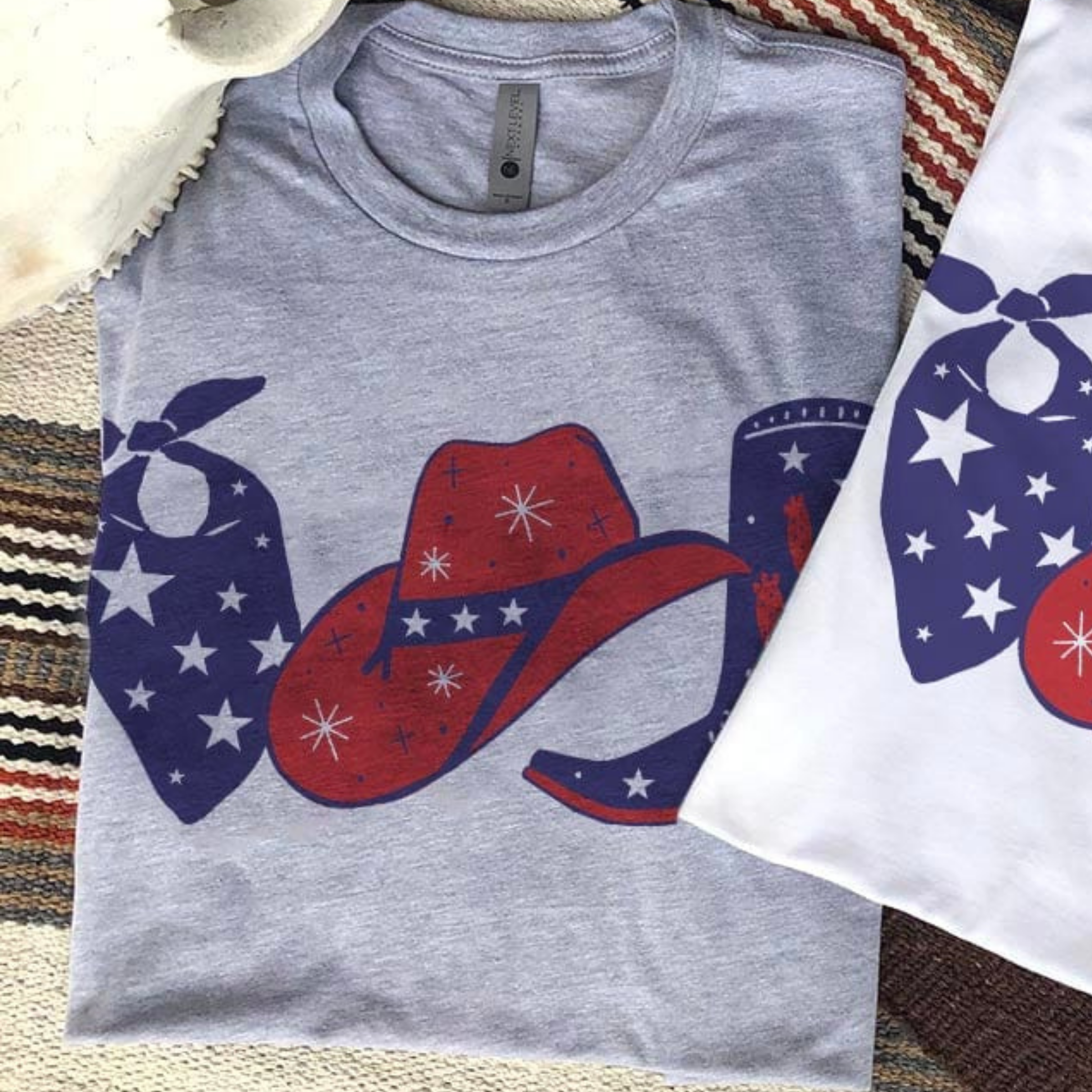 Online Exclusive | Red, White and Western Graphic Tee in Gray - Giddy Up Glamour Boutique