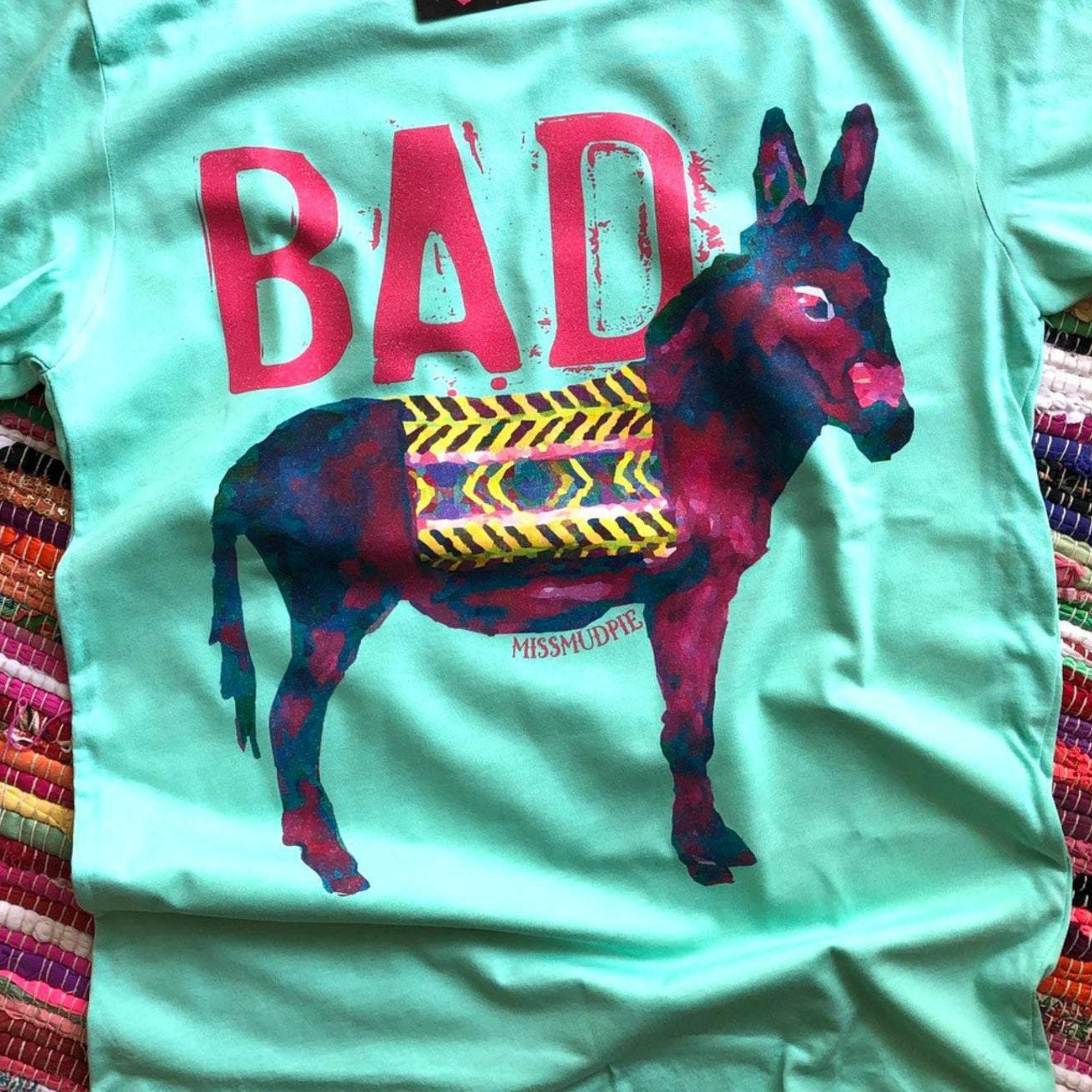 Online Exclusive | Bad Short Sleeve Donkey Graphic Tee in Mint - Giddy Up Glamour Boutique