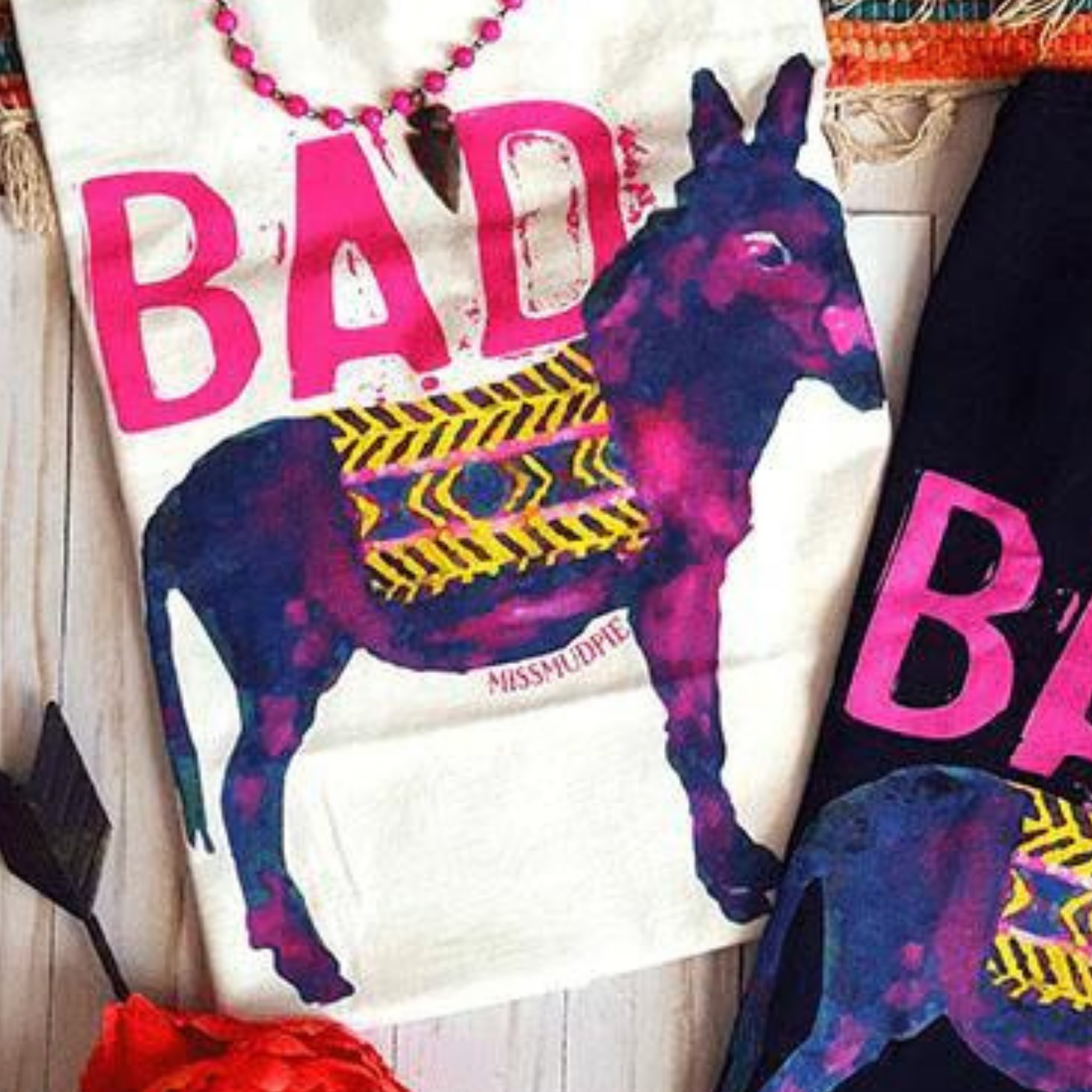 Online Exclusive | Bad Short Sleeve Donkey Graphic Tee in White - Giddy Up Glamour Boutique