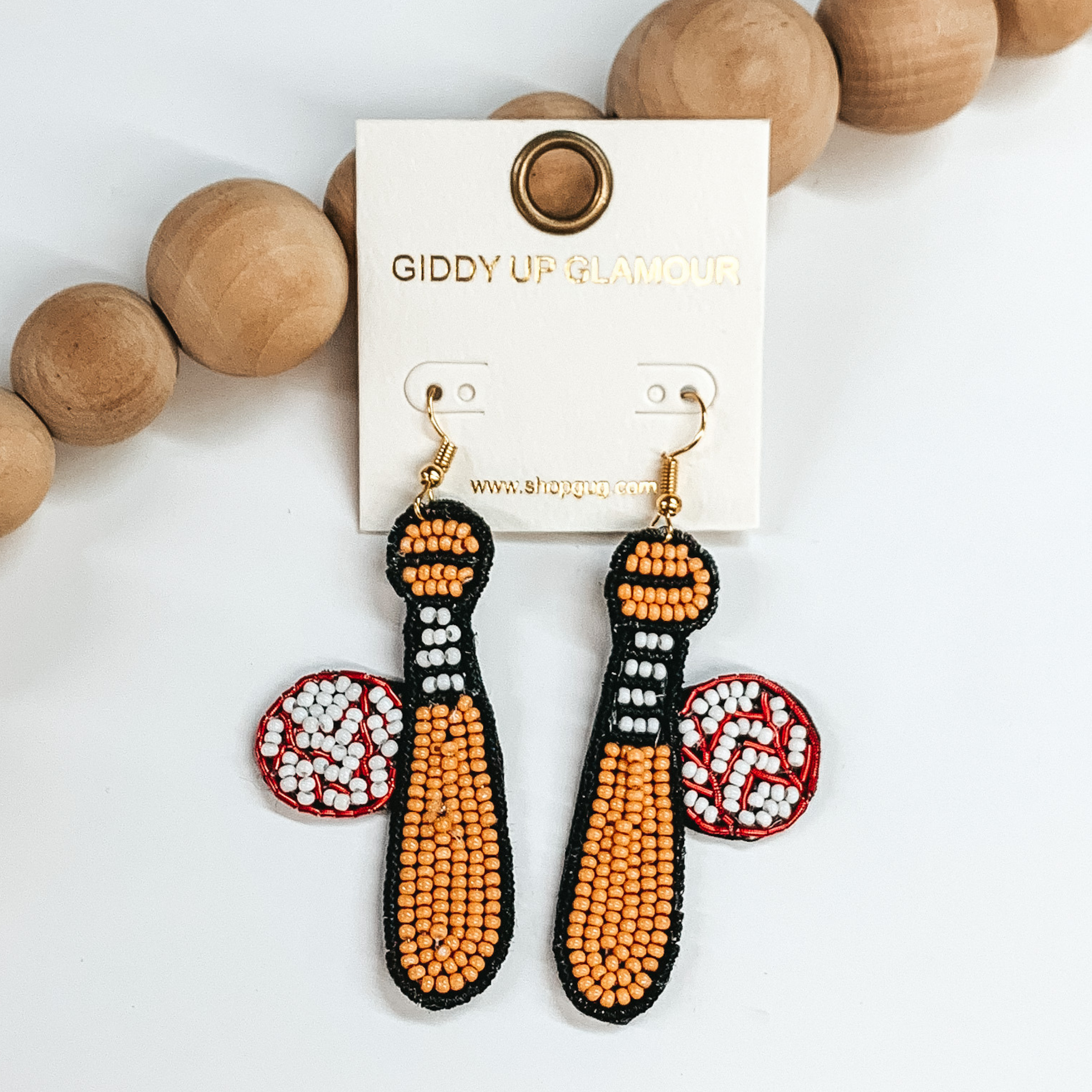 Play Ball! Seed Bead Baseball and Bat Earrings - Giddy Up Glamour Boutique