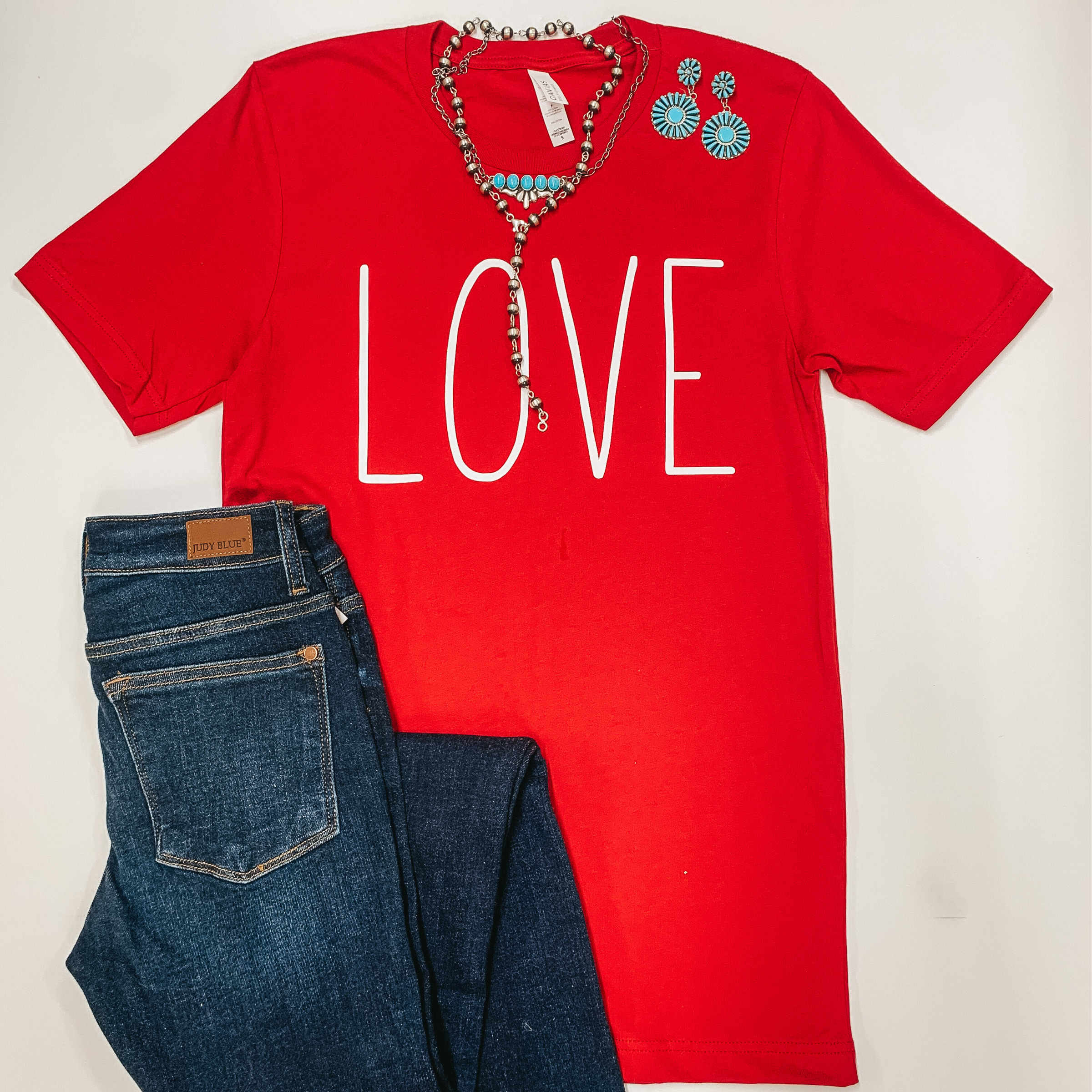 Love Short Sleeve Crew Neck Graphic Tee in Red - Giddy Up Glamour Boutique
