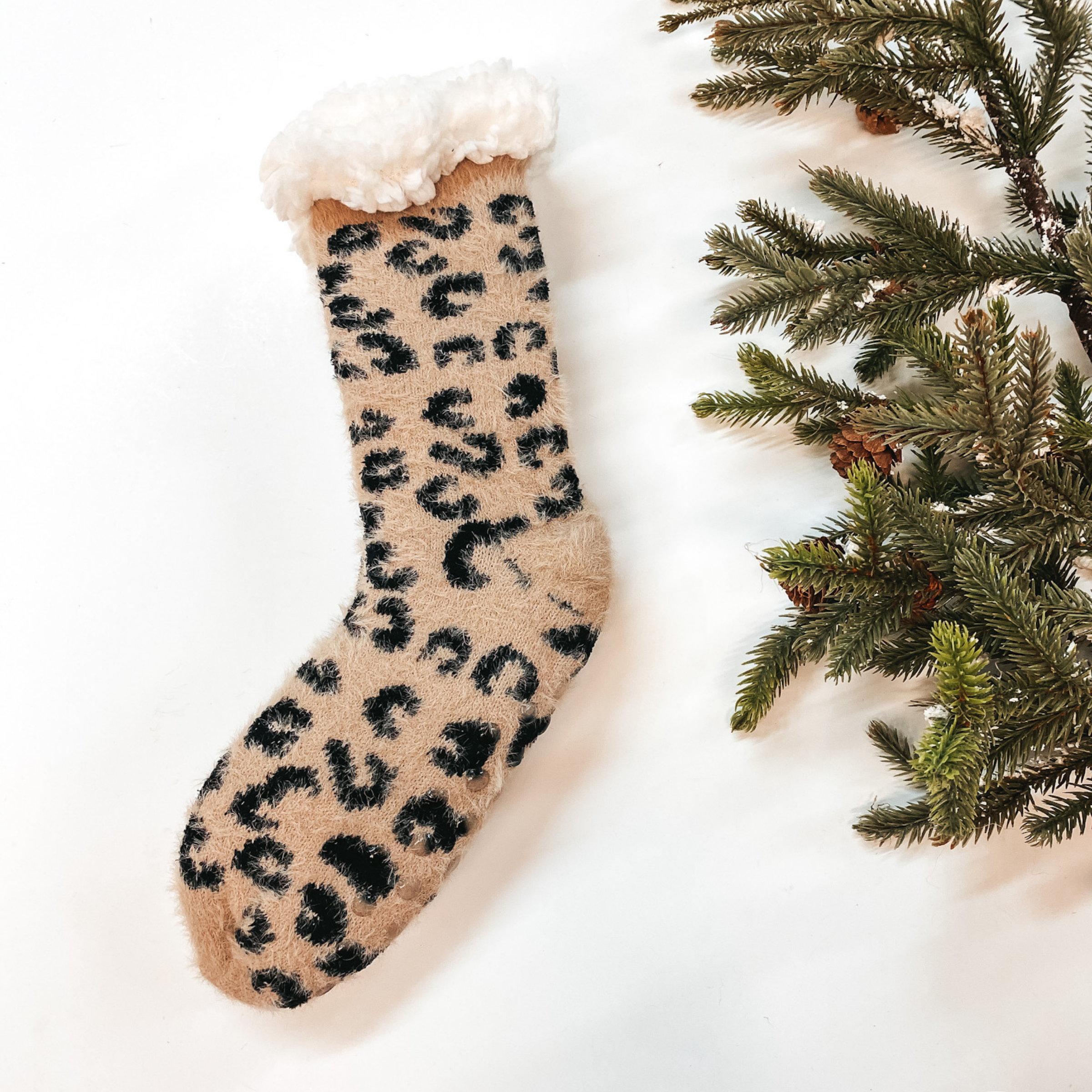 Fuzzy Sherpa Socks in Tan Leopard - Giddy Up Glamour Boutique