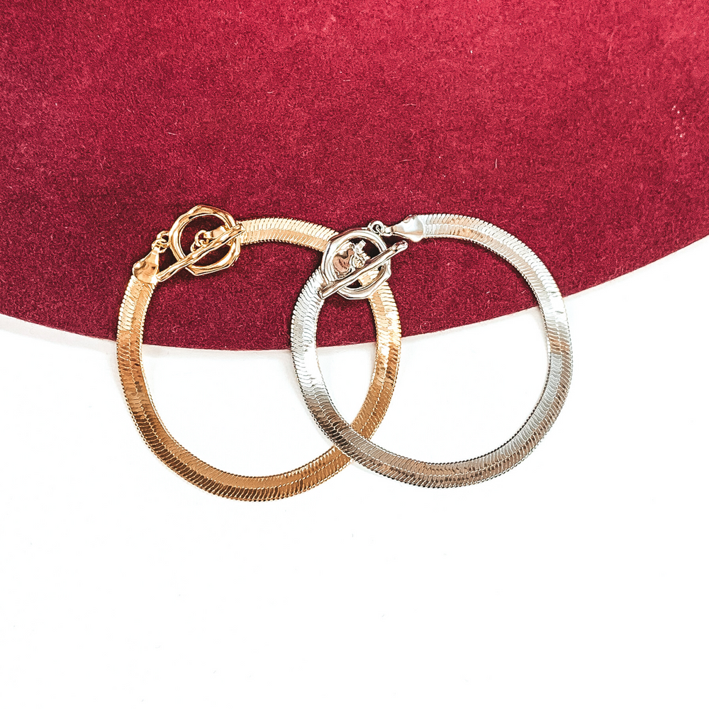 Herringbone Bracelet with a Toggle Clasp in Gold Tone - Giddy Up Glamour Boutique