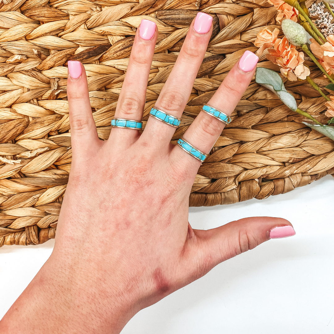 Debbie Livingston | Navajo Handmade Sterling Silver Ring with Turquoise Inlay - Giddy Up Glamour Boutique