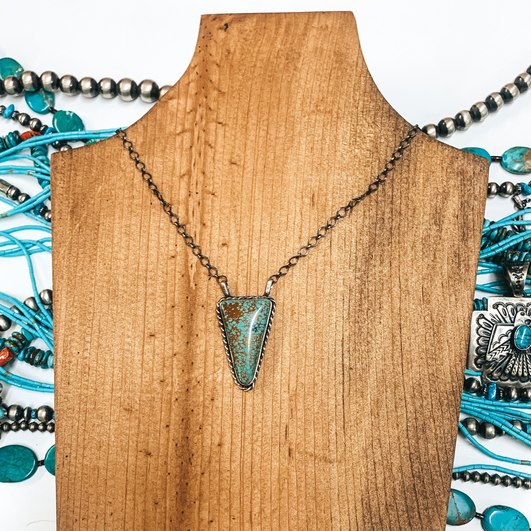 Merle House | Navajo Handmade Genuine Sterling Silver and Triangle Kingman Turquoise Pendant Necklace - Giddy Up Glamour Boutique