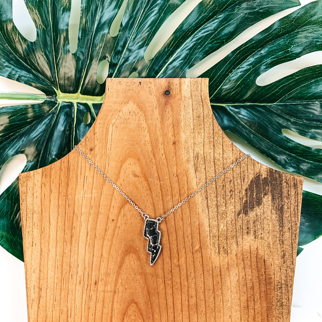 Thunder Struck Silver Lightning Necklace In Black - Giddy Up Glamour Boutique