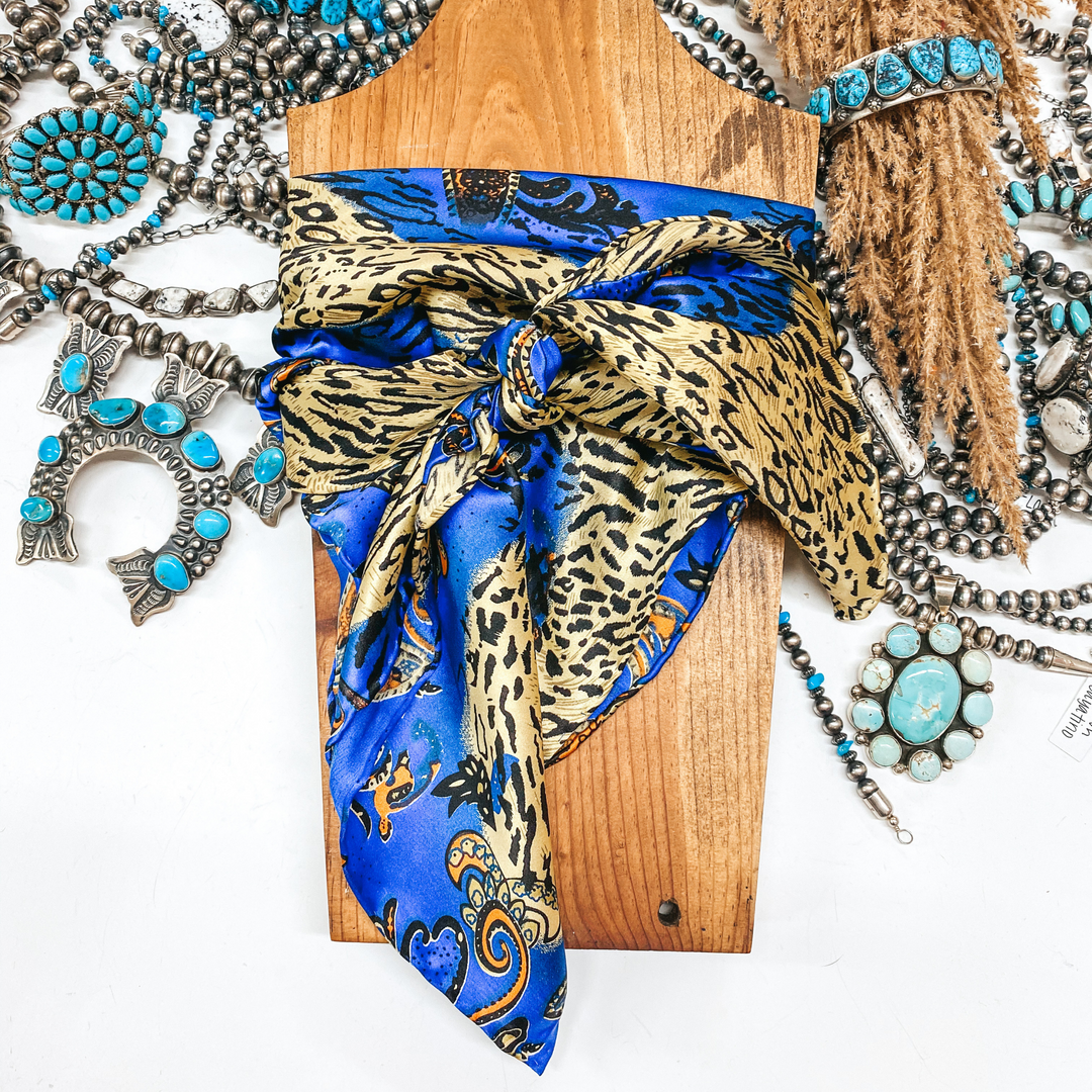 Paisley Peacock Charmeuse Wild Rag in Royal Blue - Giddy Up Glamour Boutique