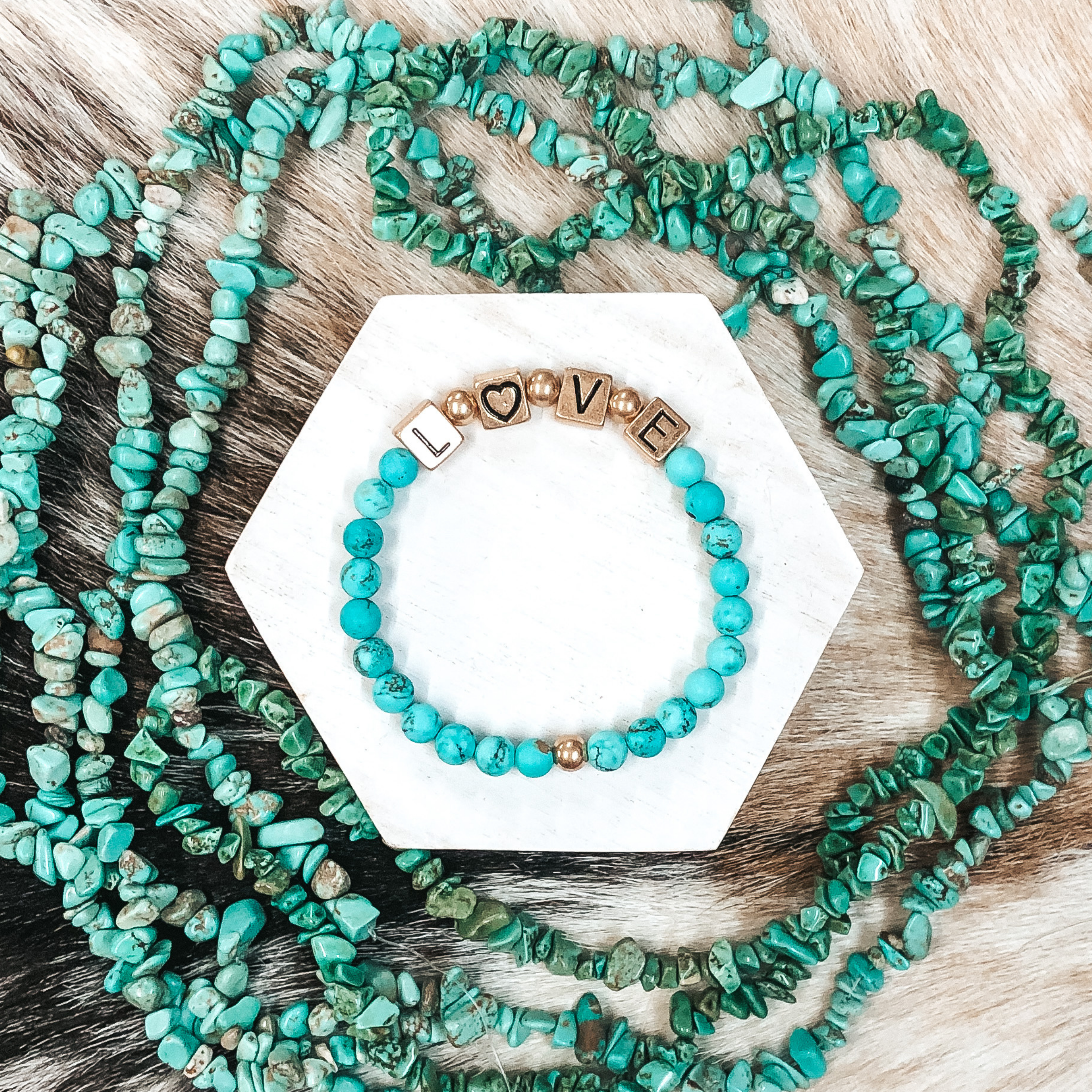 Love Yourself Bracelet in Turquoise - Giddy Up Glamour Boutique