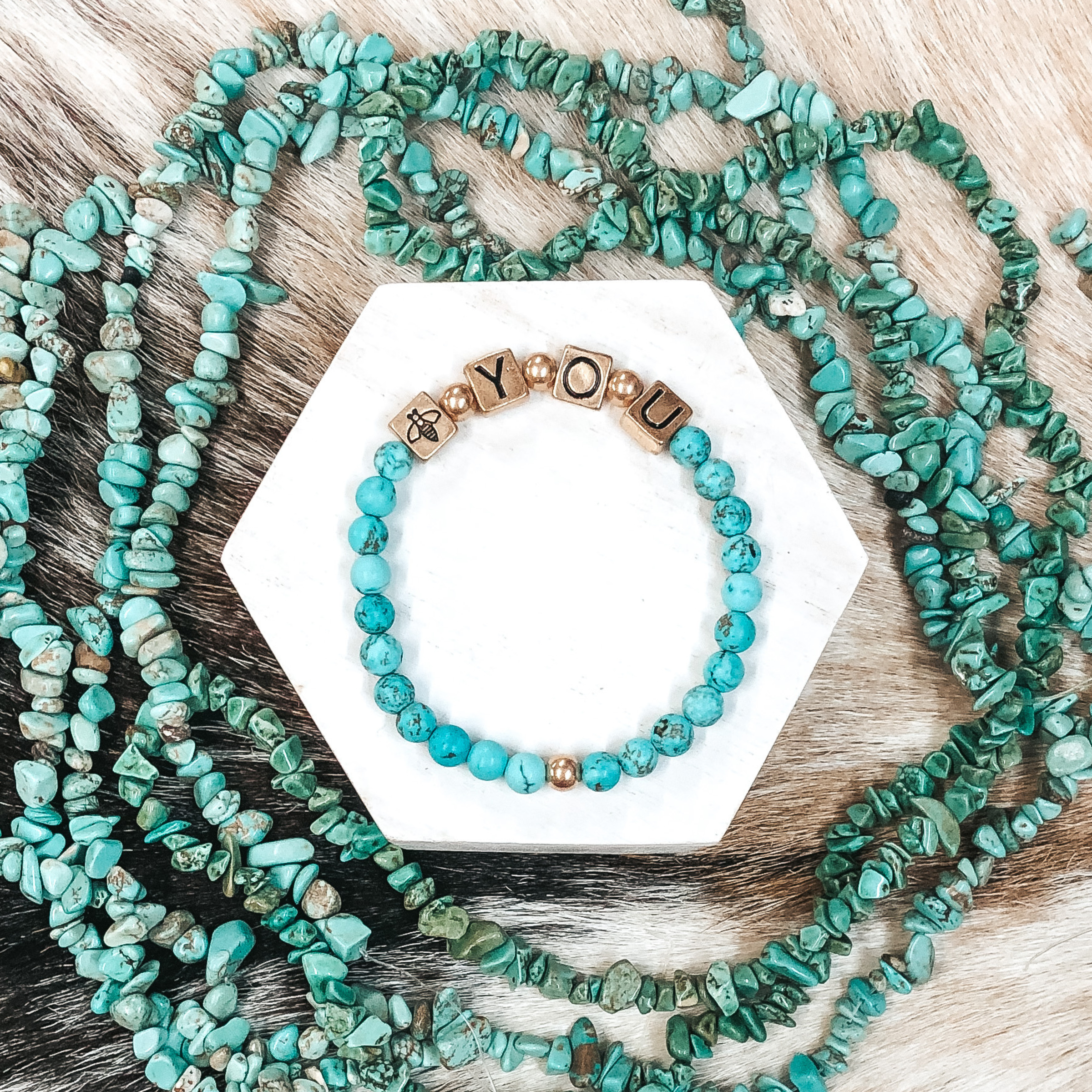 Just Bee You Bracelet in Turquoise - Giddy Up Glamour Boutique