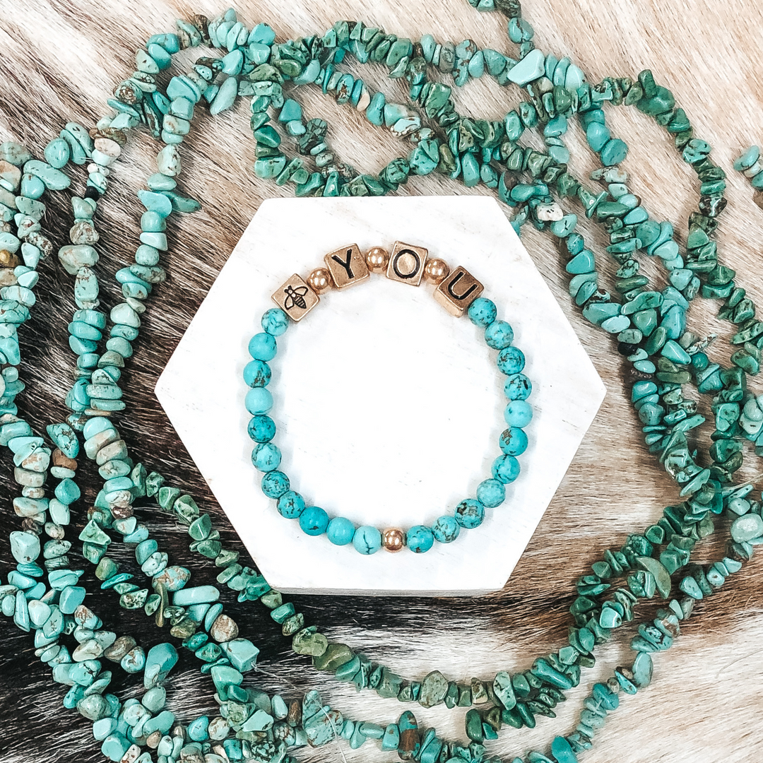 Just Bee You Bracelet in Turquoise - Giddy Up Glamour Boutique
