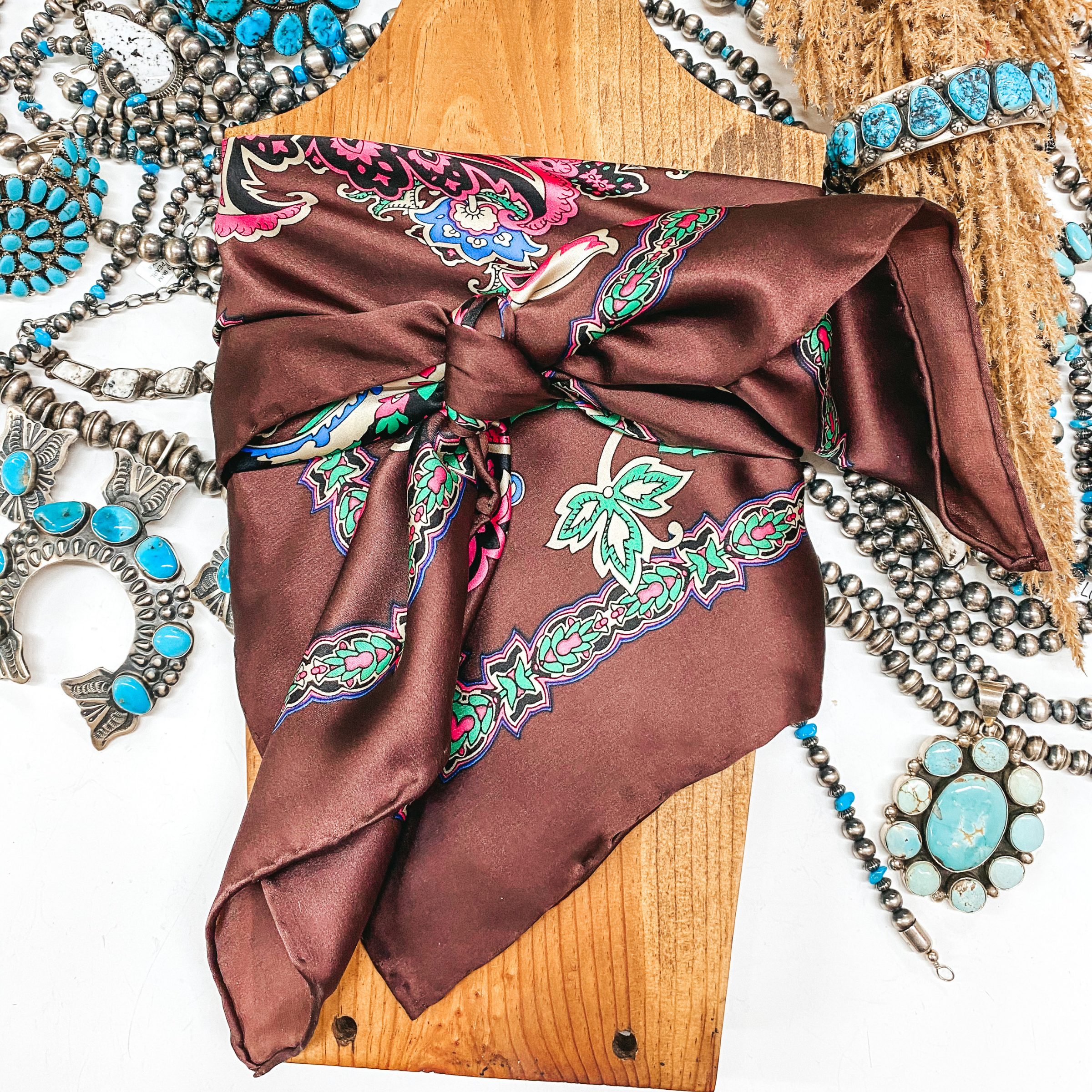 Morocco Charmeuse Wild Rag in Brown - Giddy Up Glamour Boutique