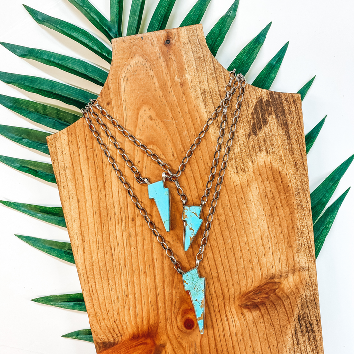 Vernon Johnson | Navajo Handmade Sterling Silver Necklace with Kingman Turquoise Lightning Bolt Pendant - Giddy Up Glamour Boutique