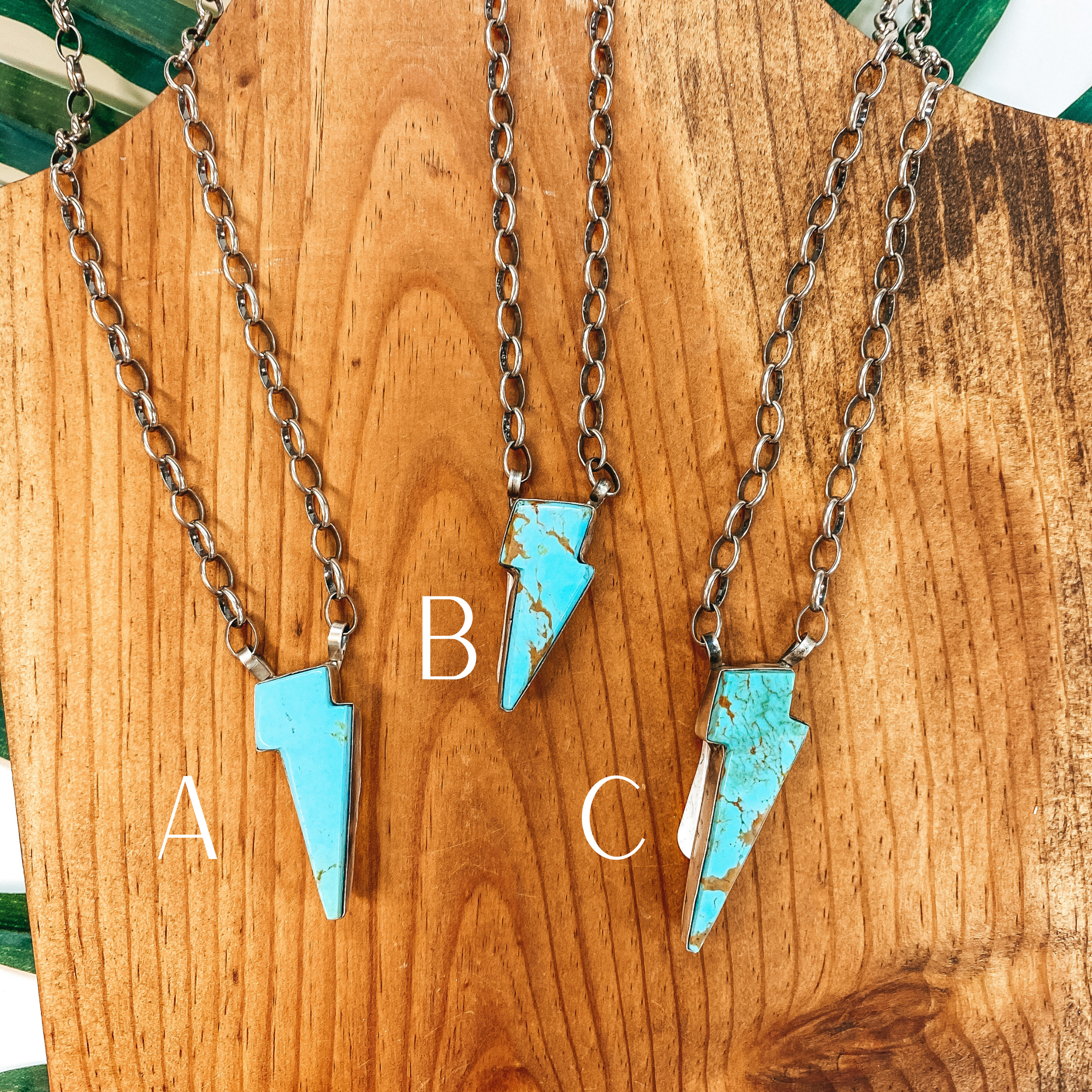 Vernon Johnson | Navajo Handmade Sterling Silver Necklace with Kingman Turquoise Lightning Bolt Pendant - Giddy Up Glamour Boutique