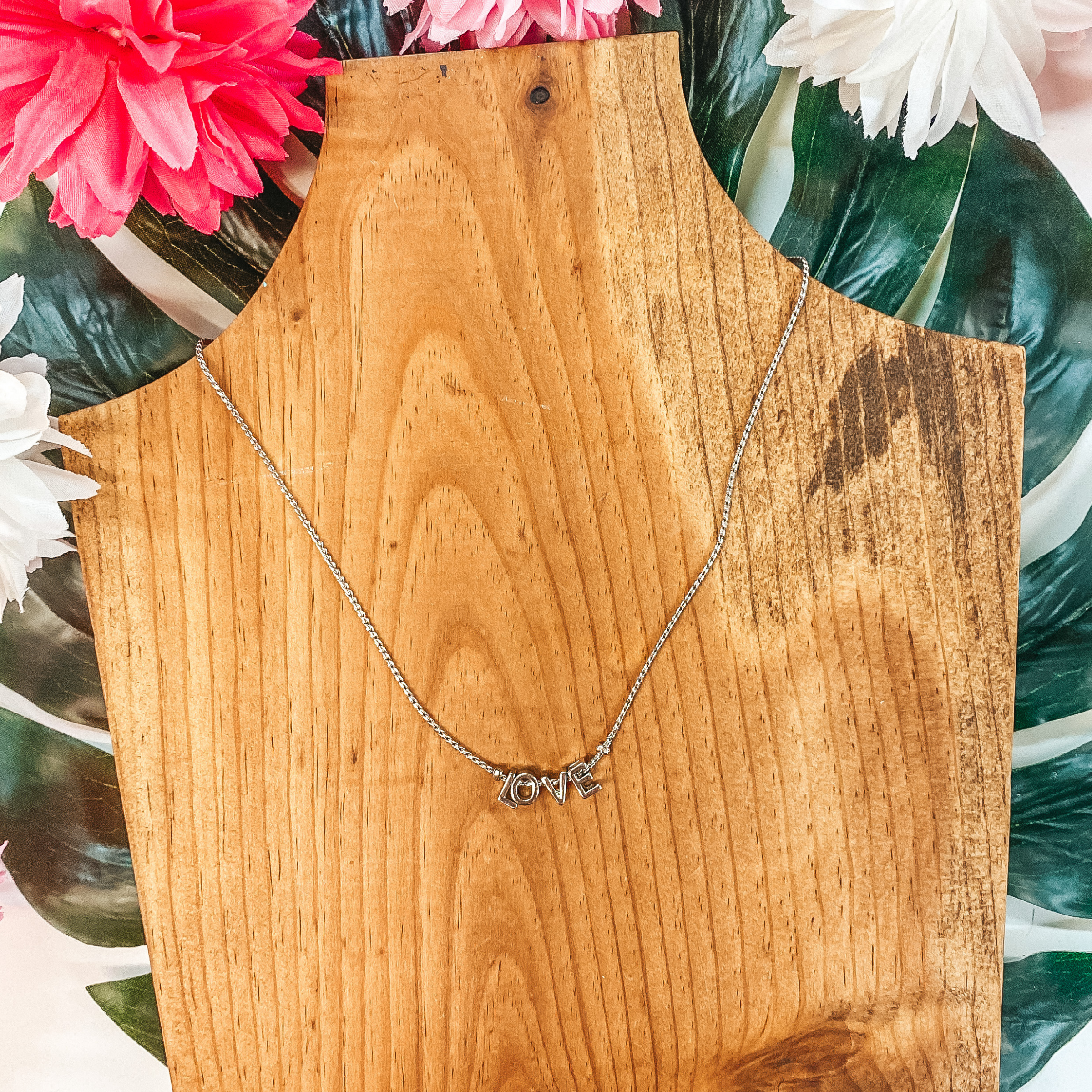 L O V E Pendant Necklace in Silver - Giddy Up Glamour Boutique