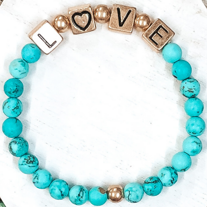 Love Yourself Bracelet in Turquoise - Giddy Up Glamour Boutique