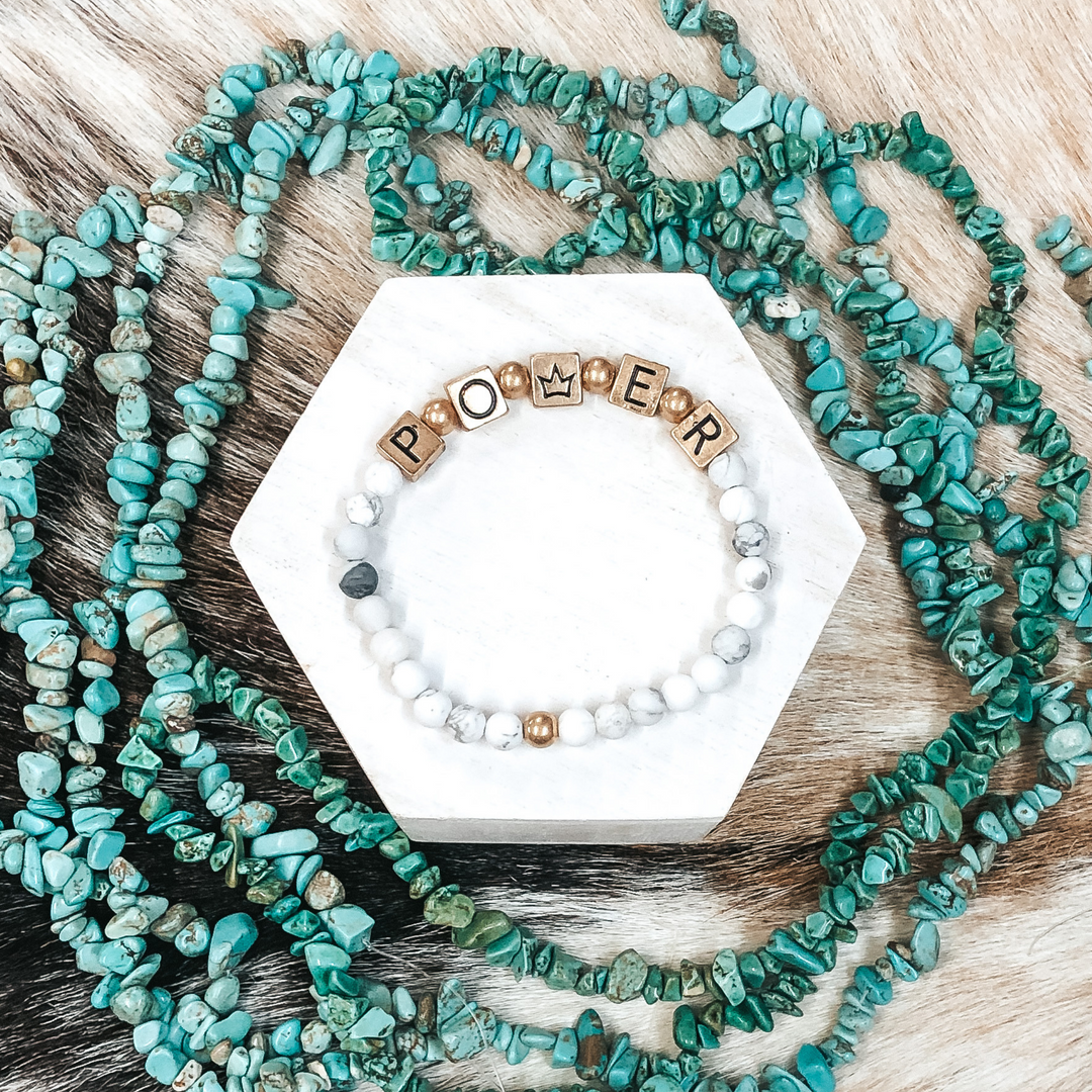 Power Up Bracelet in White Marble - Giddy Up Glamour Boutique
