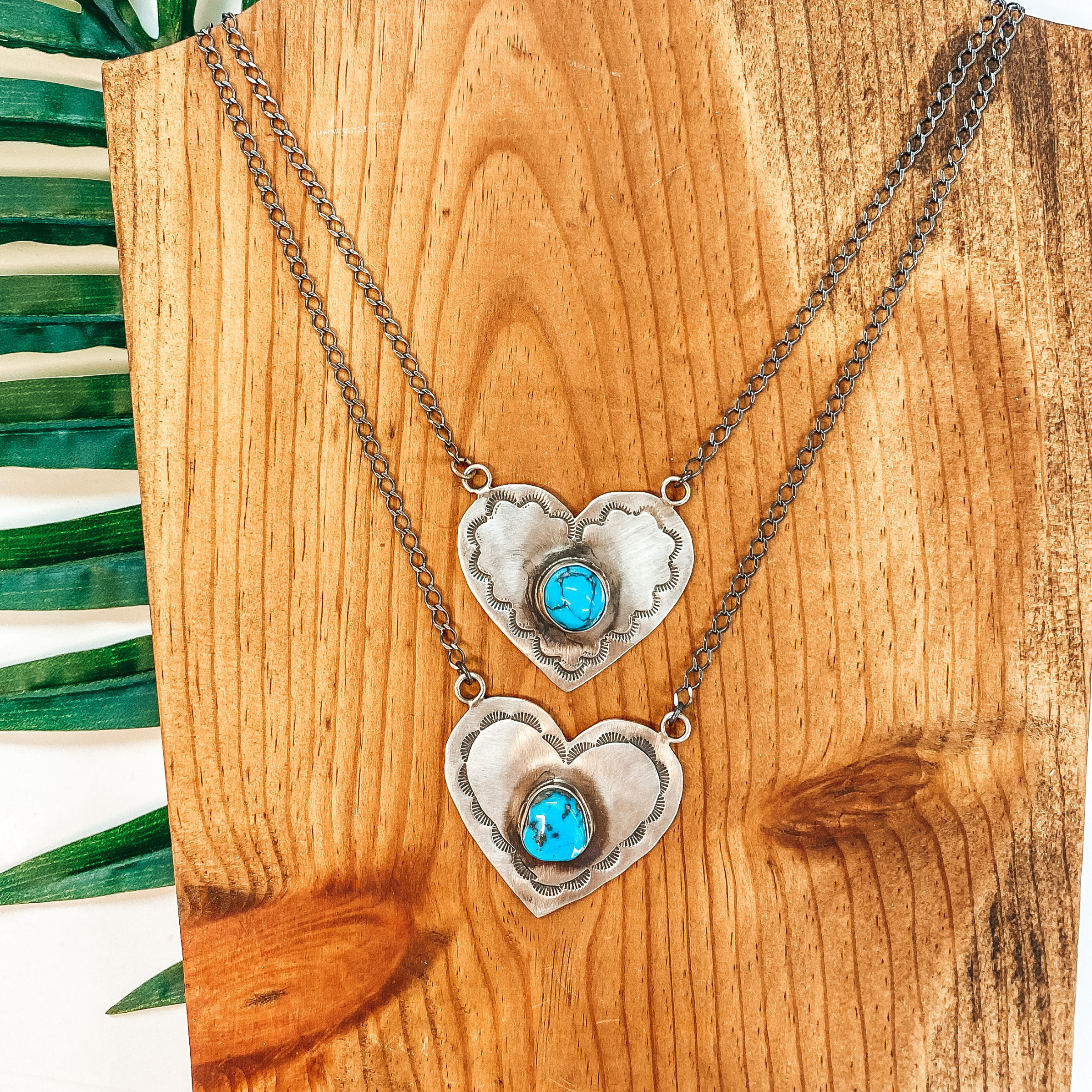 Rick Enriquez | Navajo Handmade Sterling Silver Necklace with Heart Pendant and Turquoise Stone - Giddy Up Glamour Boutique