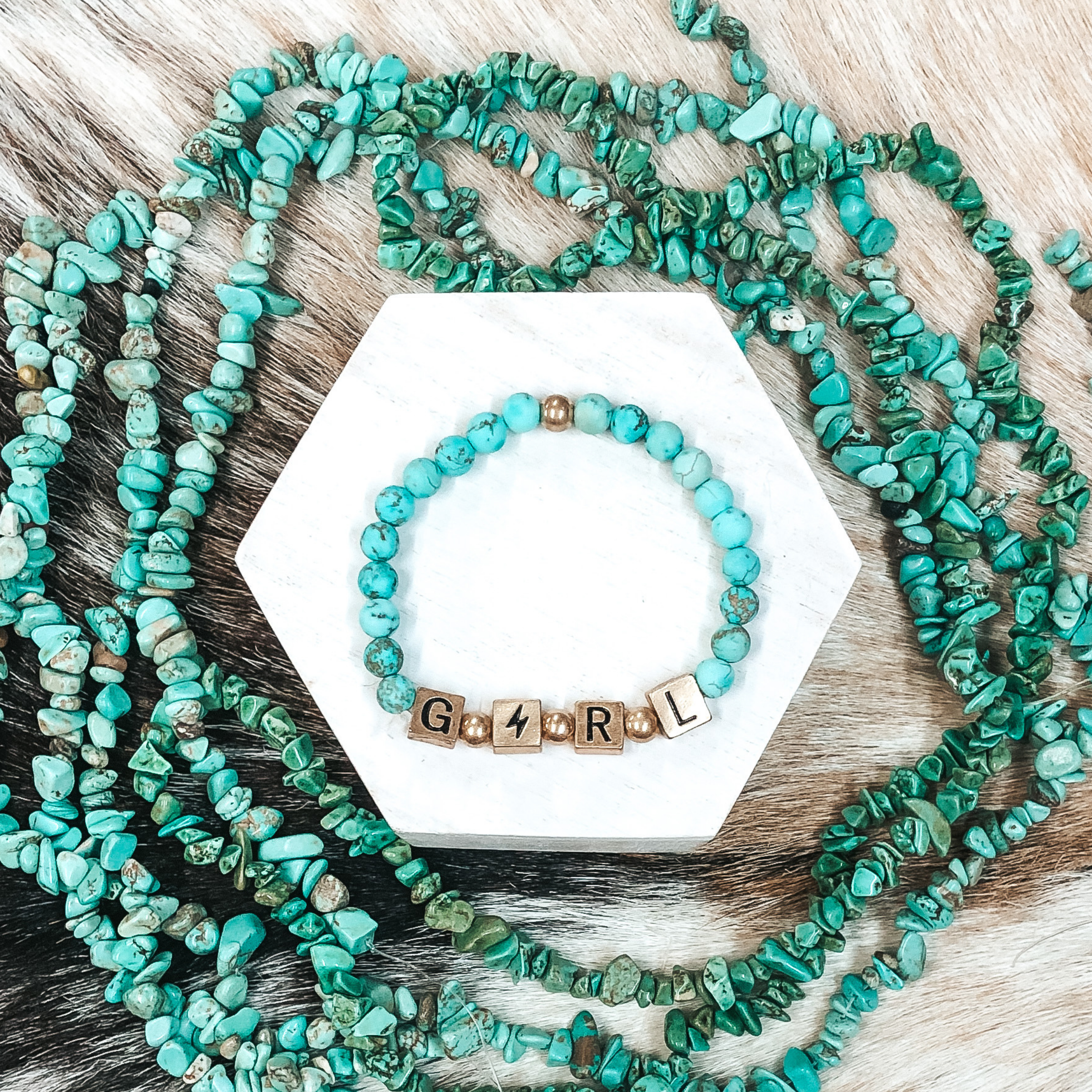 Girl Power Bracelet in Turquoise - Giddy Up Glamour Boutique