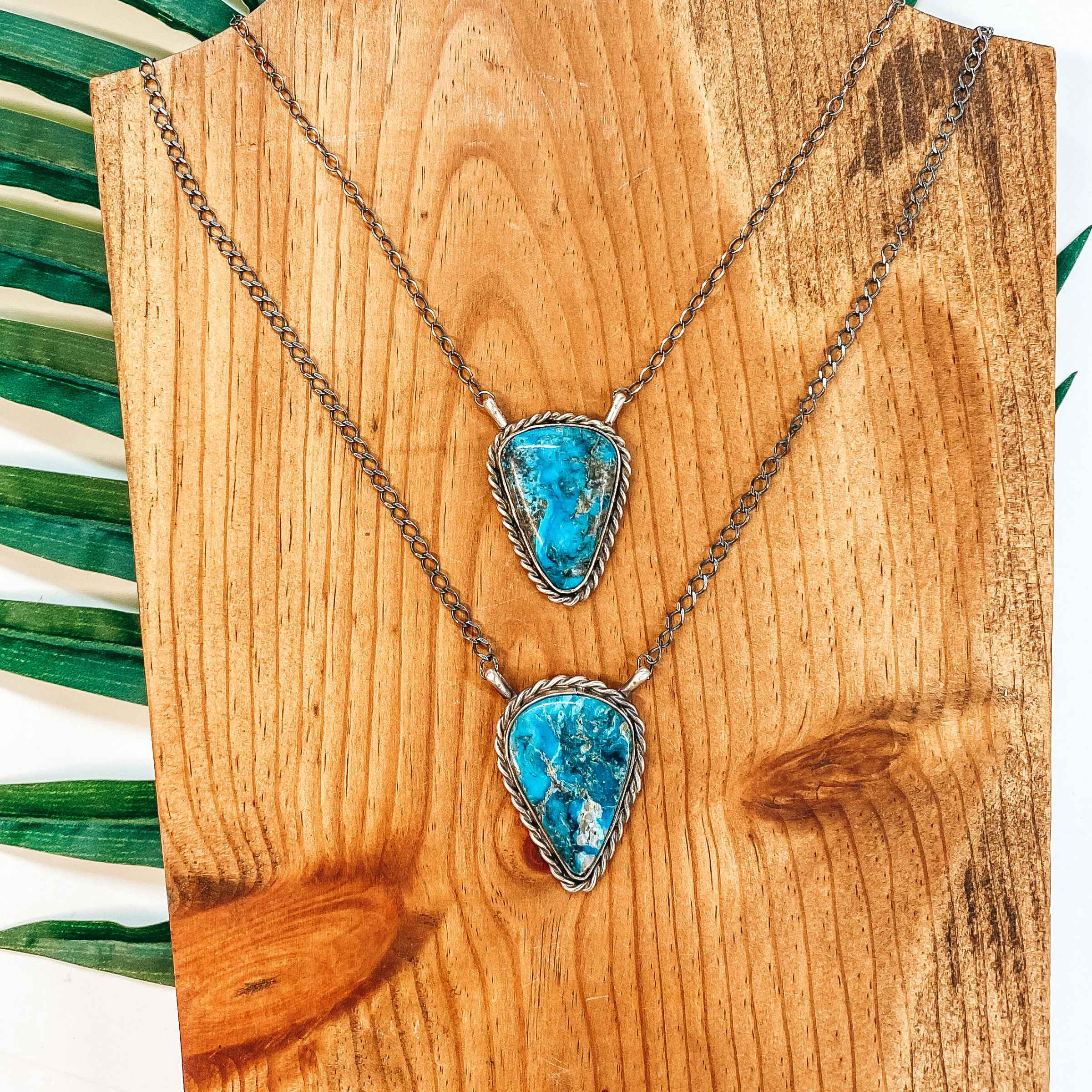 Merle House | Navajo Handmade Sterling Silver Necklace with Kingman Turquoise Triangle Pendant - Giddy Up Glamour Boutique