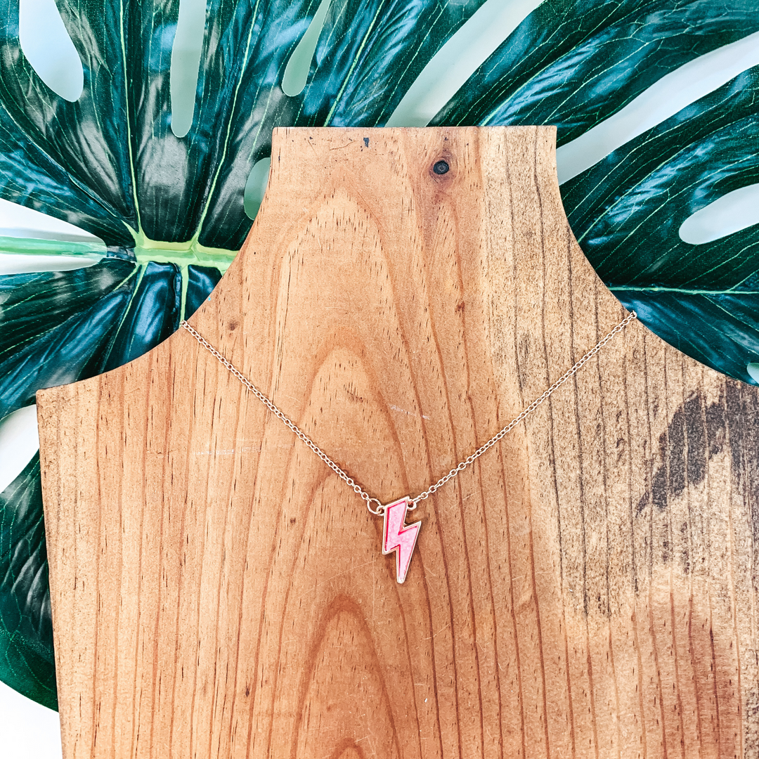 Druzy Gold Lightning Necklace In Pink - Giddy Up Glamour Boutique