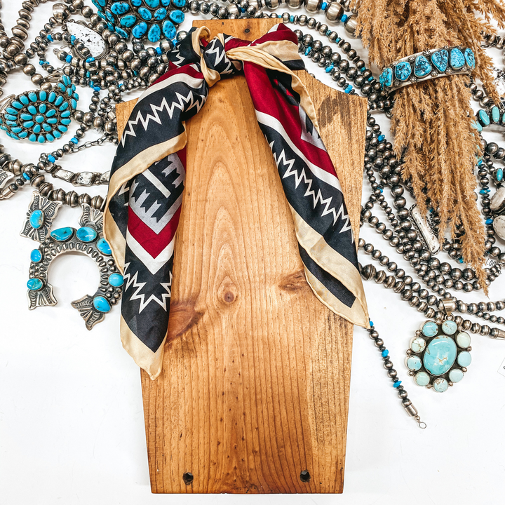 Mini Aztec Print Wild Rag in Maroon and Black - Giddy Up Glamour Boutique