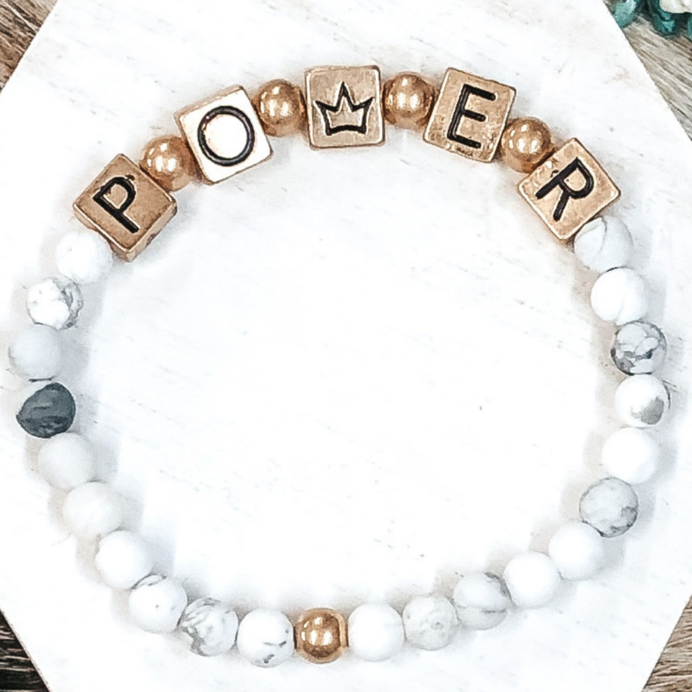 Power Up Bracelet in White Marble - Giddy Up Glamour Boutique