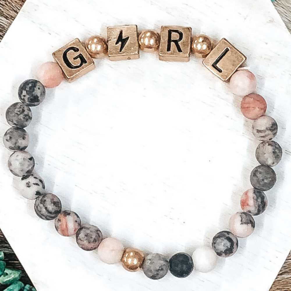 Girl Power Bracelet in Pink Marble - Giddy Up Glamour Boutique