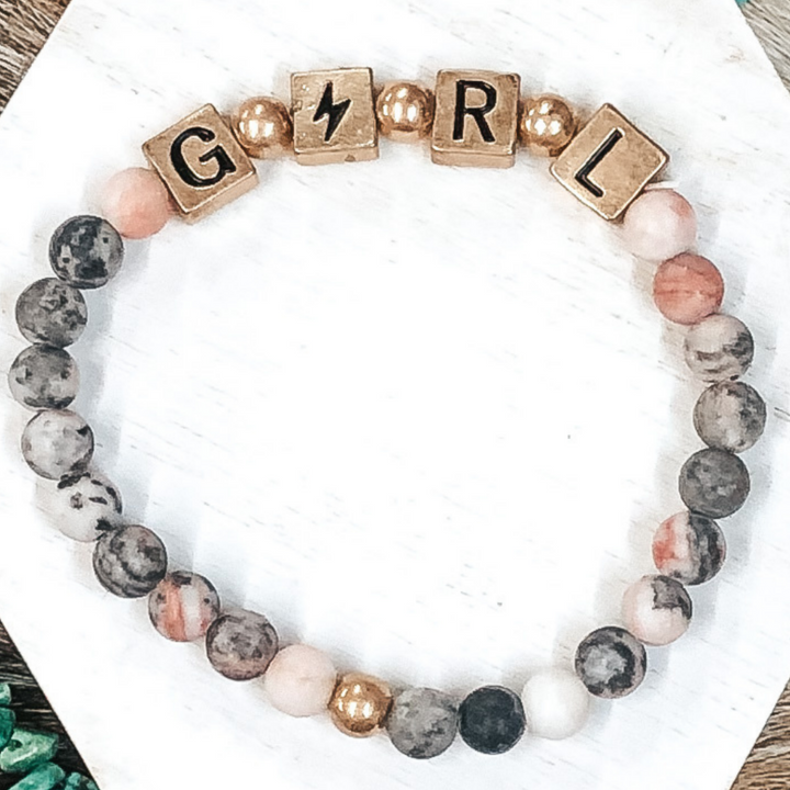 Girl Power Bracelet in Pink Marble - Giddy Up Glamour Boutique