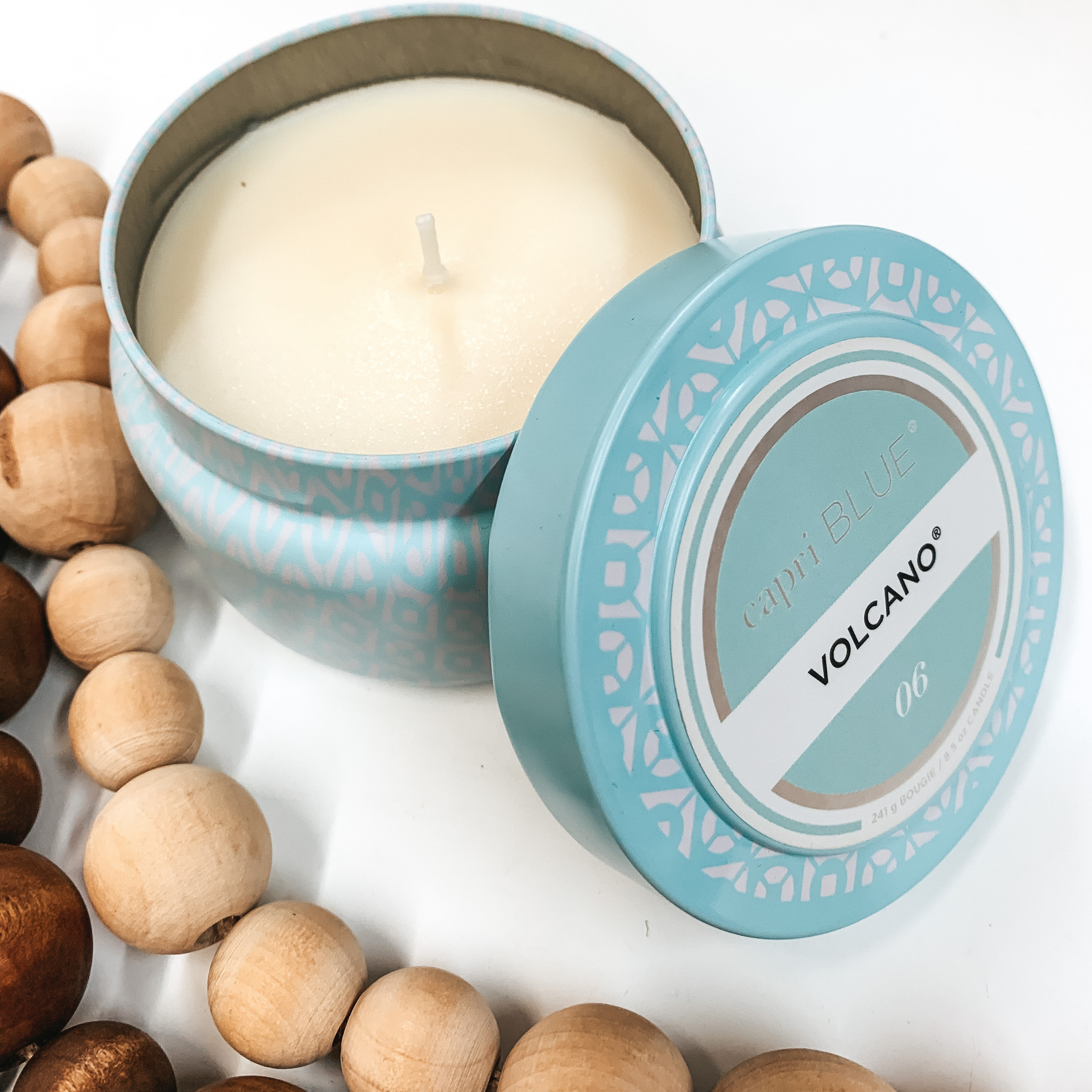 Capri Blue | 8.5 oz. Printed Tin Travel Candle in Aqua Blue  | Volcano - Giddy Up Glamour Boutique