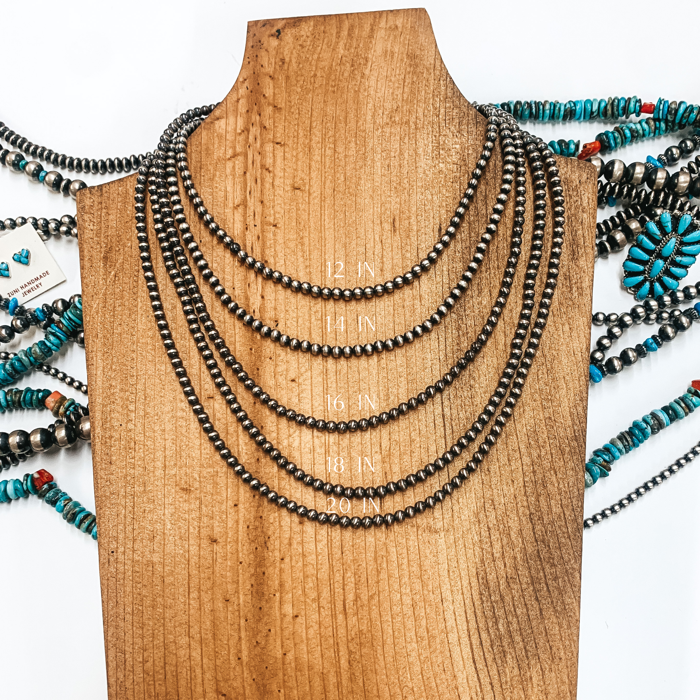 Navajo | Navajo Handmade 4mm Navajo Pearls Necklace | Varying Lengths