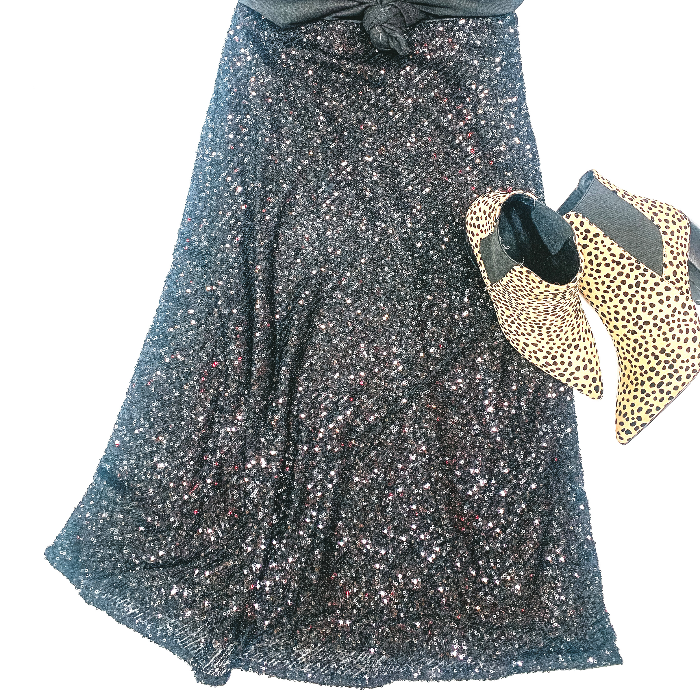 Beating Expectations Solid Sequin Midi Skirt in Black - Giddy Up Glamour Boutique