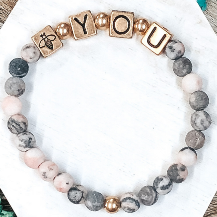 Just Bee You Bracelet in Pink Marble - Giddy Up Glamour Boutique