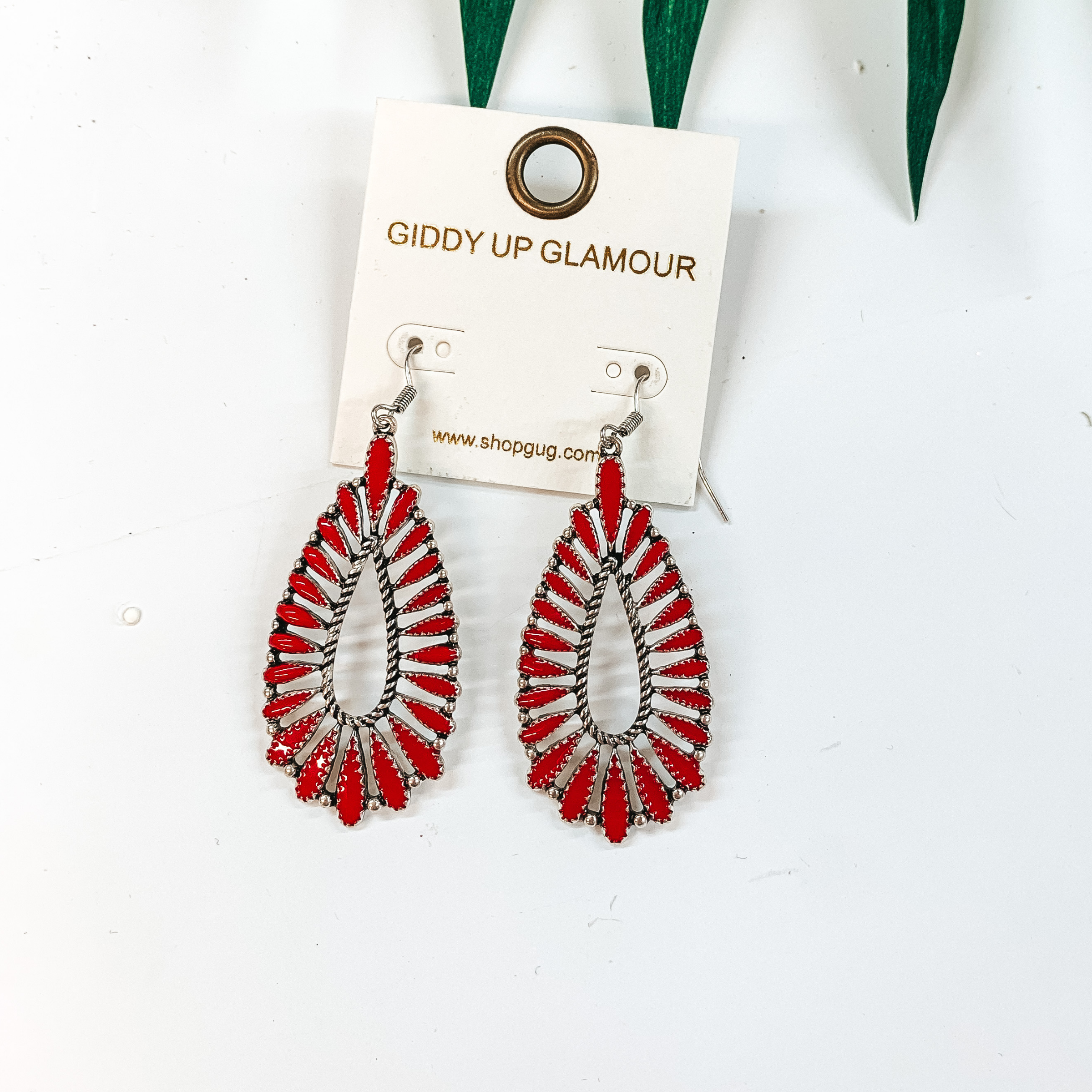 Teardrop Outline Needle Point Cluster Earrings in Red - Giddy Up Glamour Boutique