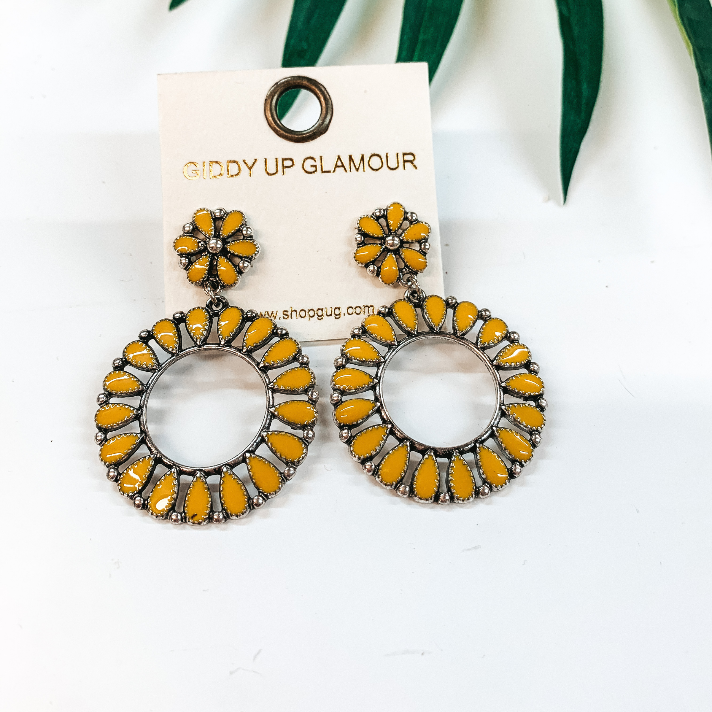 Circle Cluster Post Earrings with Circle Cluster Outline Drop in Yellow - Giddy Up Glamour Boutique