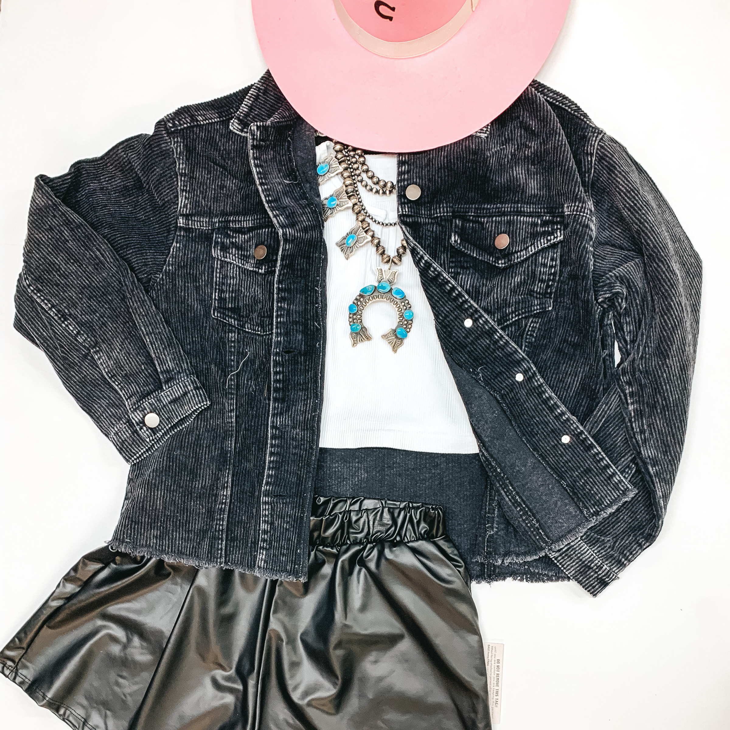 Smooth Talker Button Up Cropped Corduroy Jacket in Black - Giddy Up Glamour Boutique