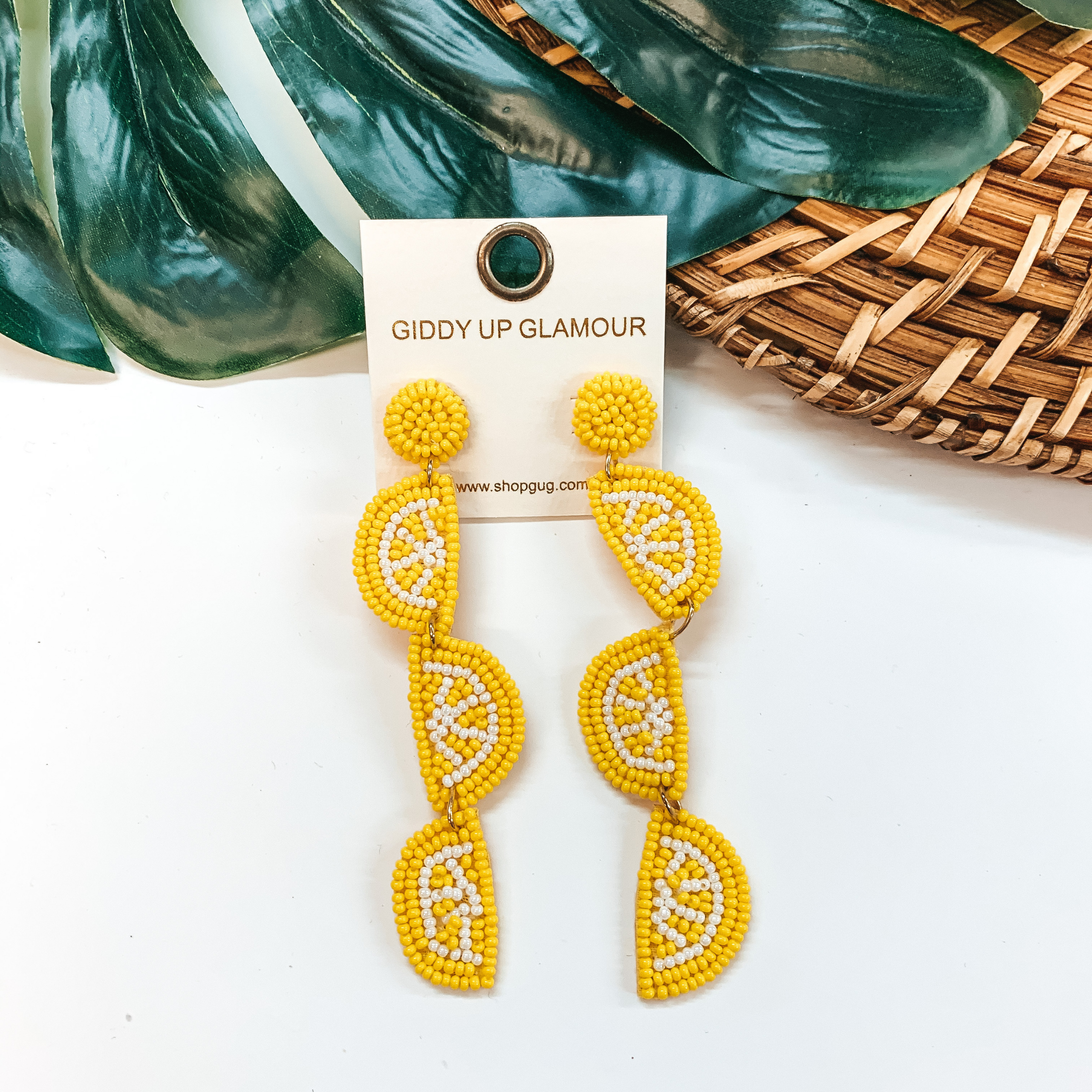 Seed Bead Lemon Earrings in Yellow - Giddy Up Glamour Boutique