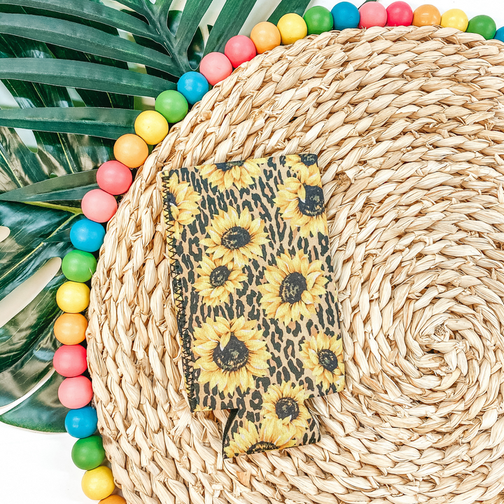 Sunflower Slim Can Koozie in Leopard - Giddy Up Glamour Boutique