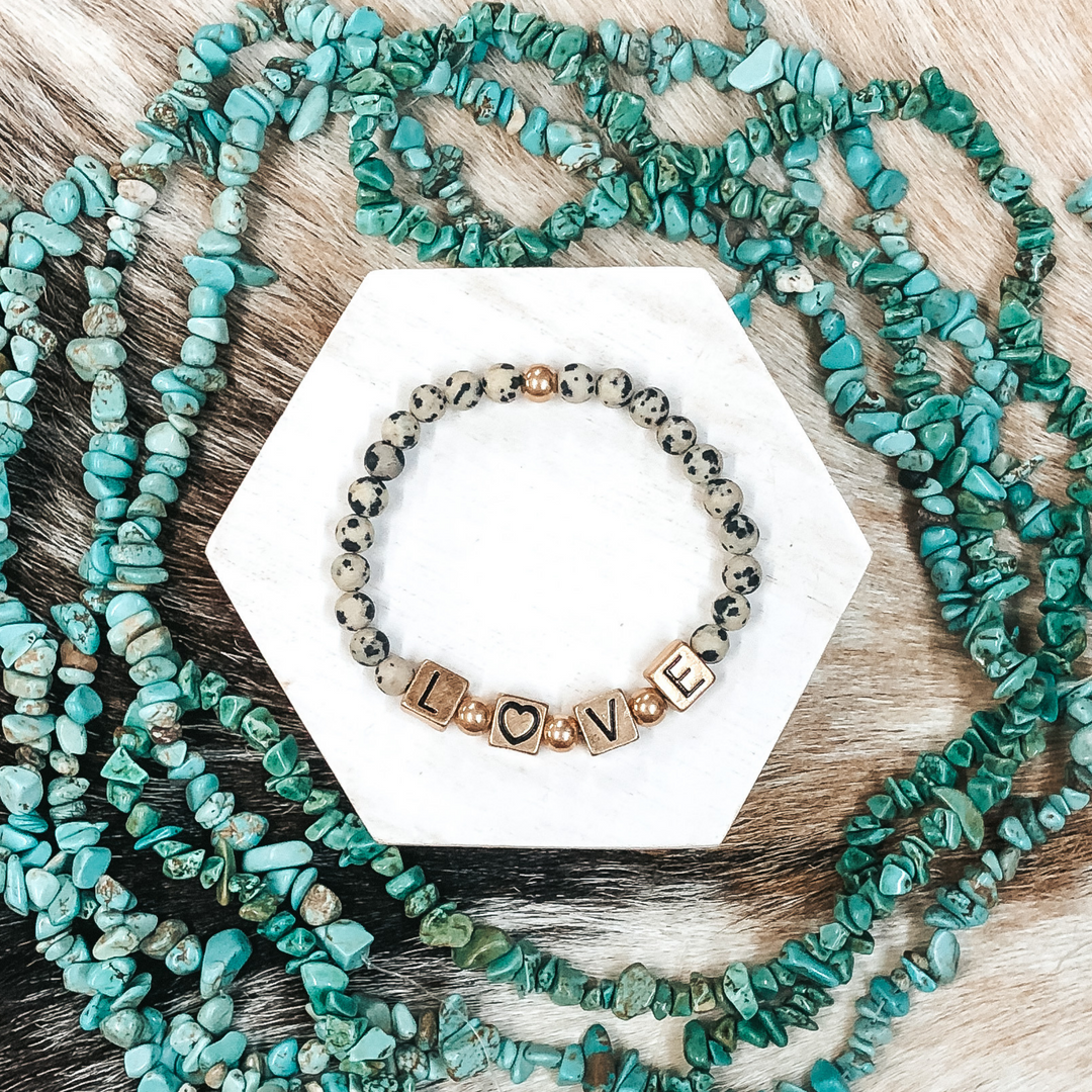 Love Yourself Bracelet in Ivory/Black - Giddy Up Glamour Boutique