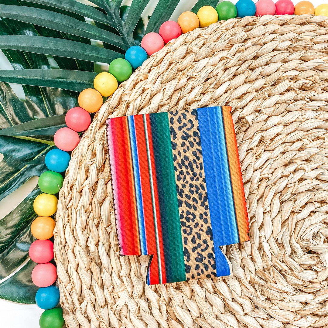 Serape Can Koozie With Leopard Stripe - Giddy Up Glamour Boutique