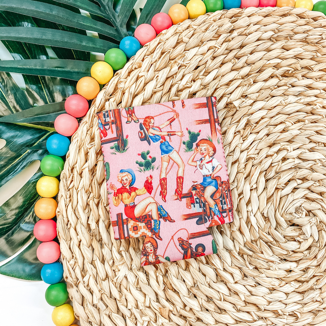 Classic Western Portrait Koozie in Pink - Giddy Up Glamour Boutique