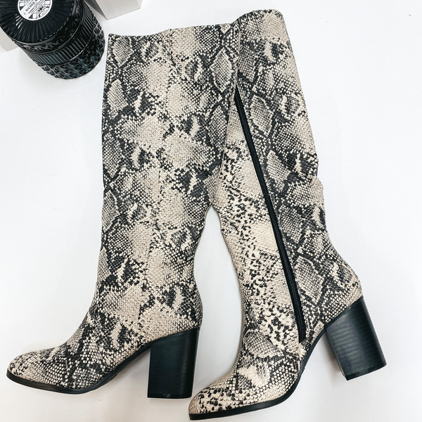 Last Chance Size 6.5 & 8.5 | Kind of Iconic Heeled Riding Boots in Black Snake Print