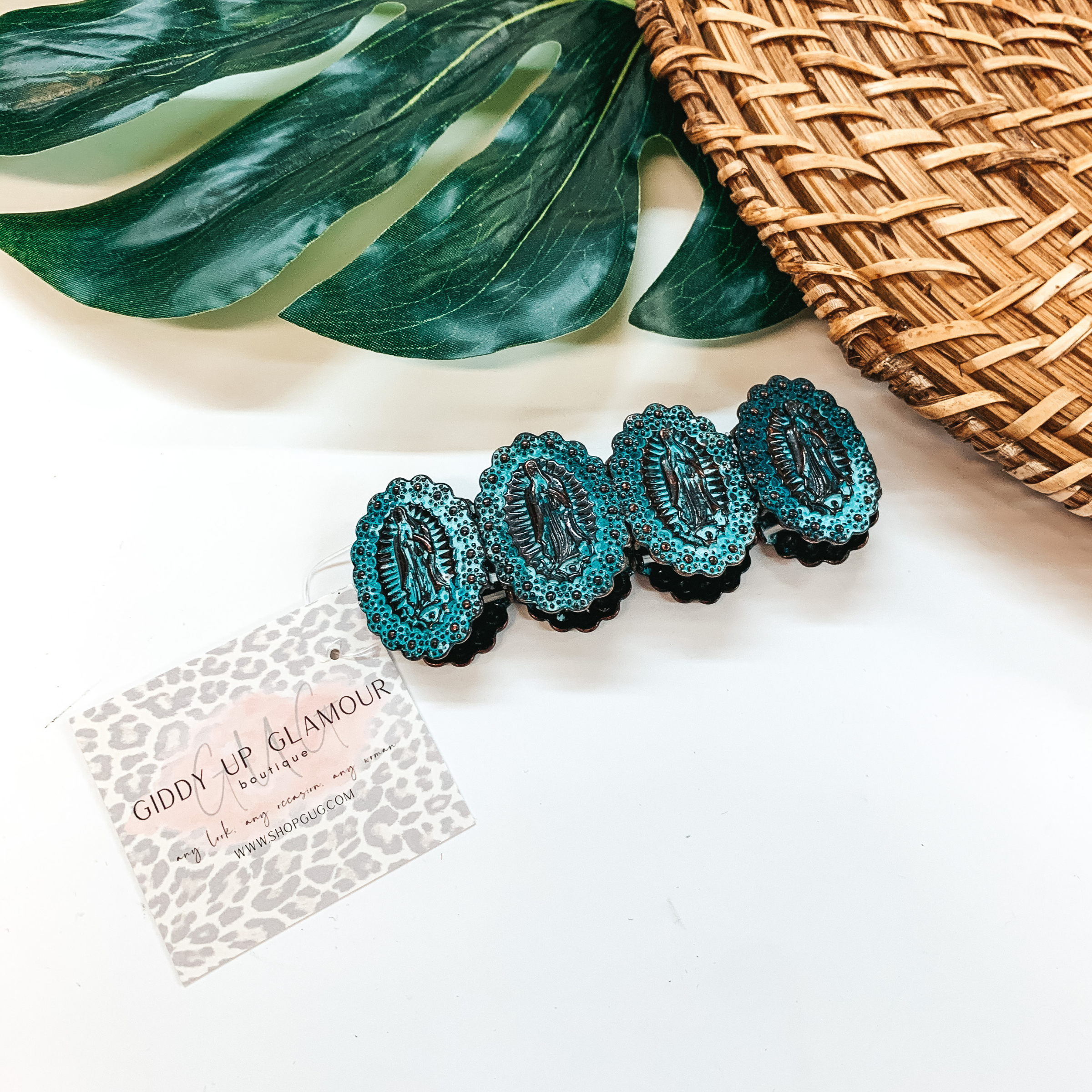 Mother of Guadalupe Stretch Bracelet in Turquoise - Giddy Up Glamour Boutique